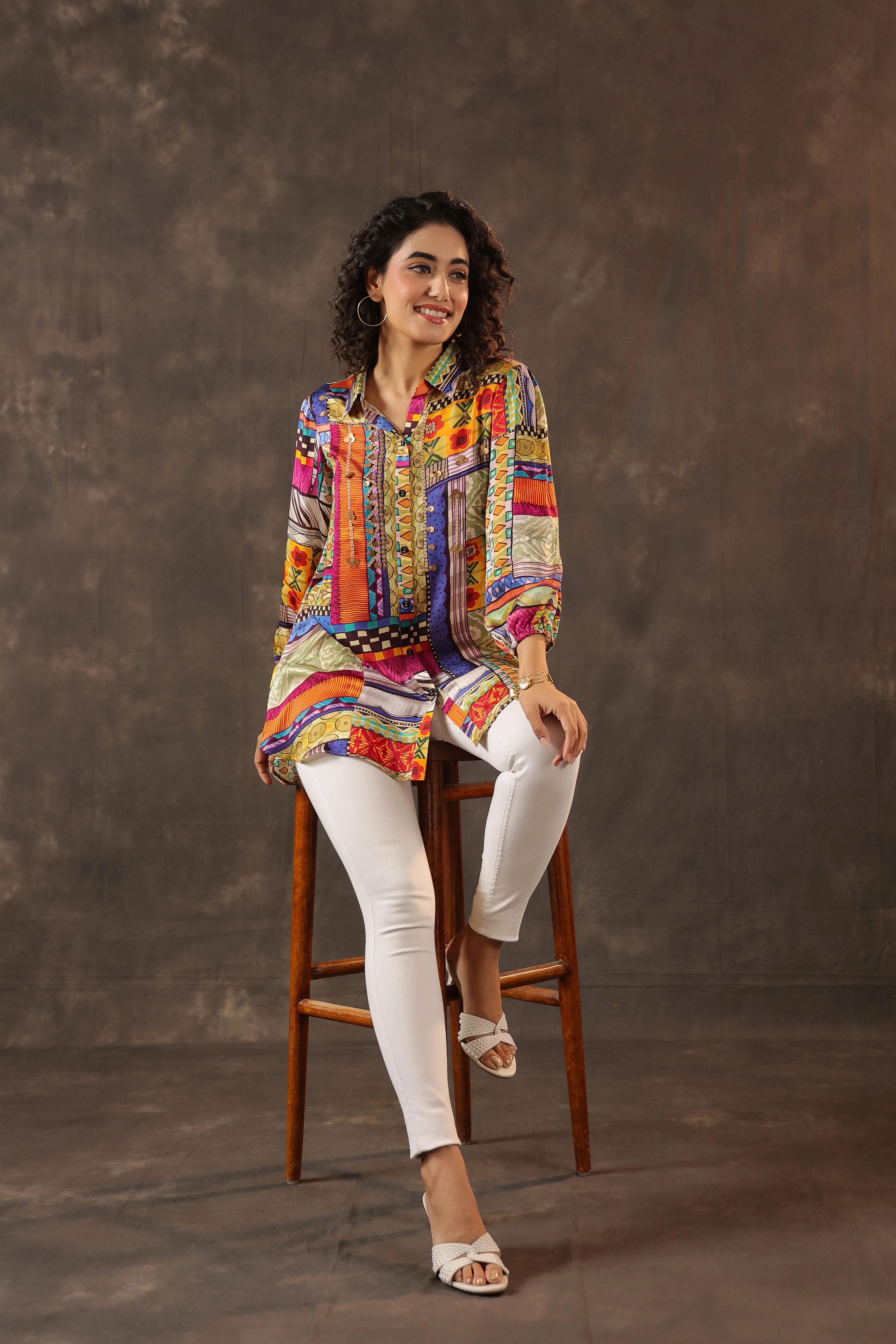 Kaleidoscopic Printed Crepe Silk Top - Image 4
