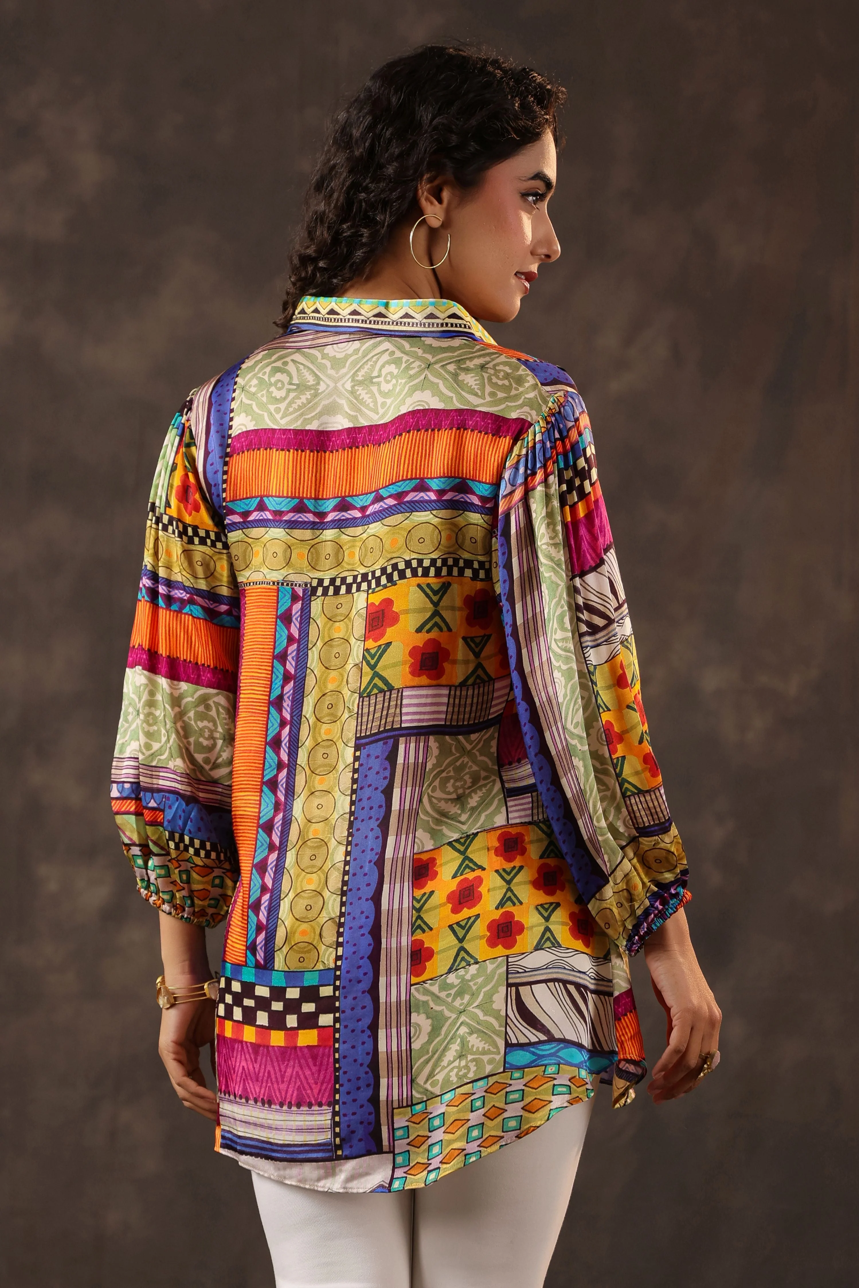 Kaleidoscopic Printed Crepe Silk Top - Image 5