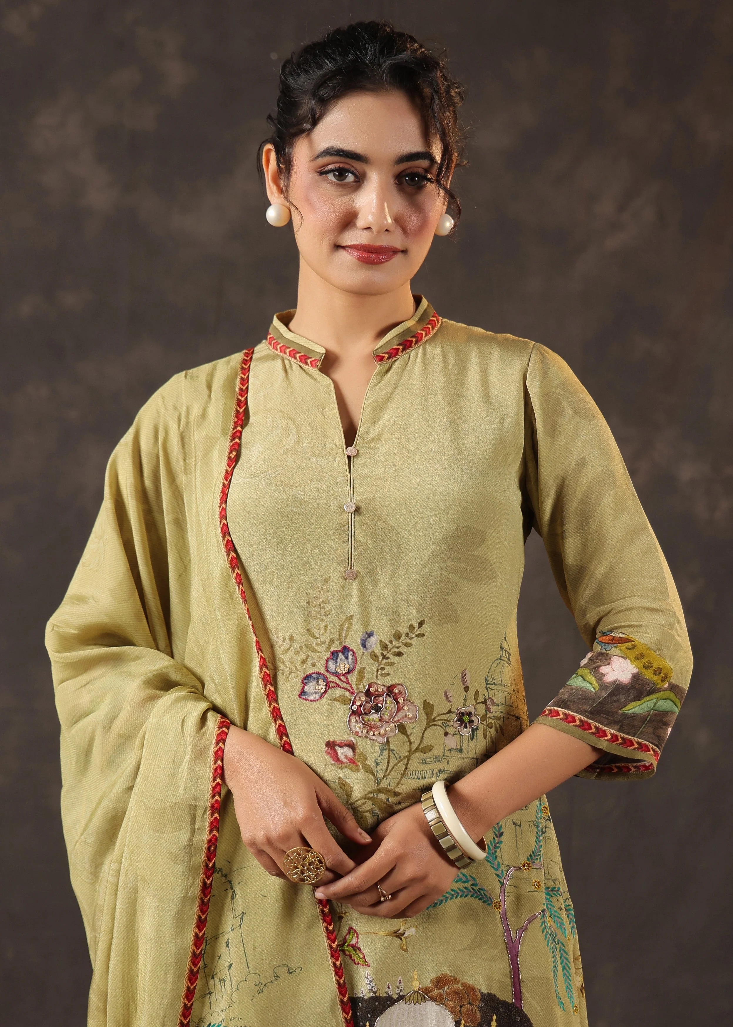 Key Lime Green Printed Crepe Silk Pant Set - Image 2