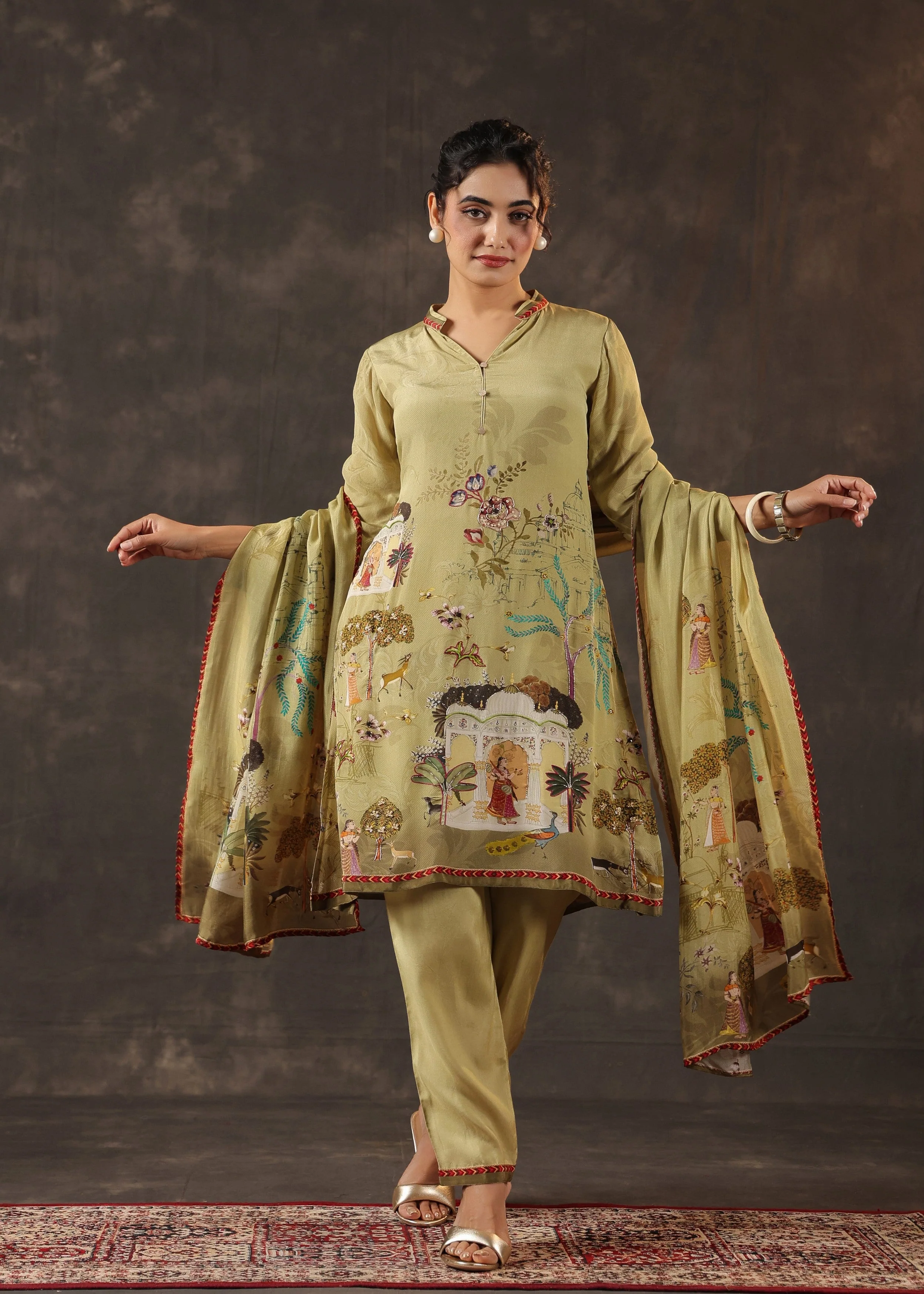 Key Lime Green Printed Crepe Silk Pant Set - Image 3