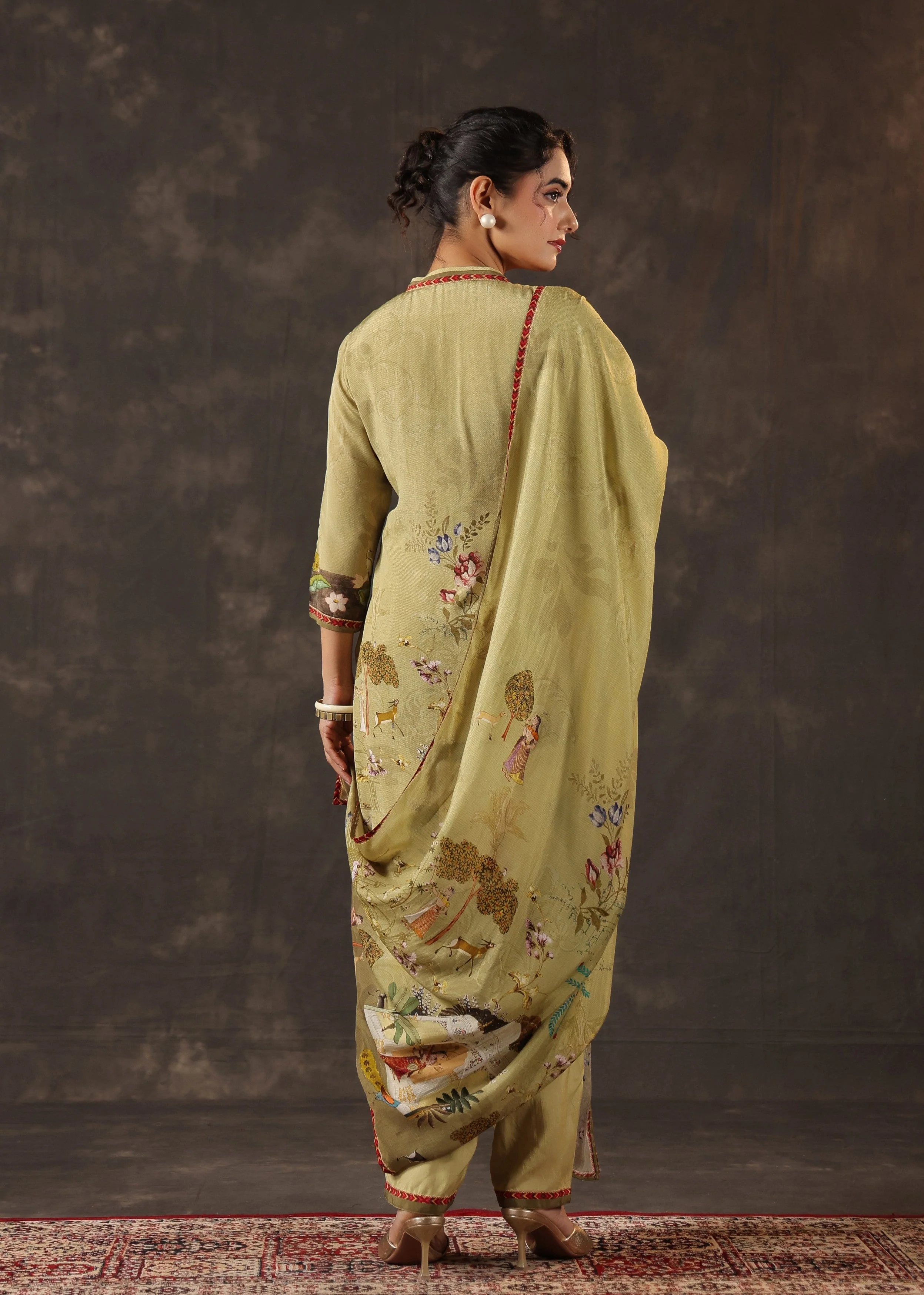 Key Lime Green Printed Crepe Silk Pant Set - Image 5