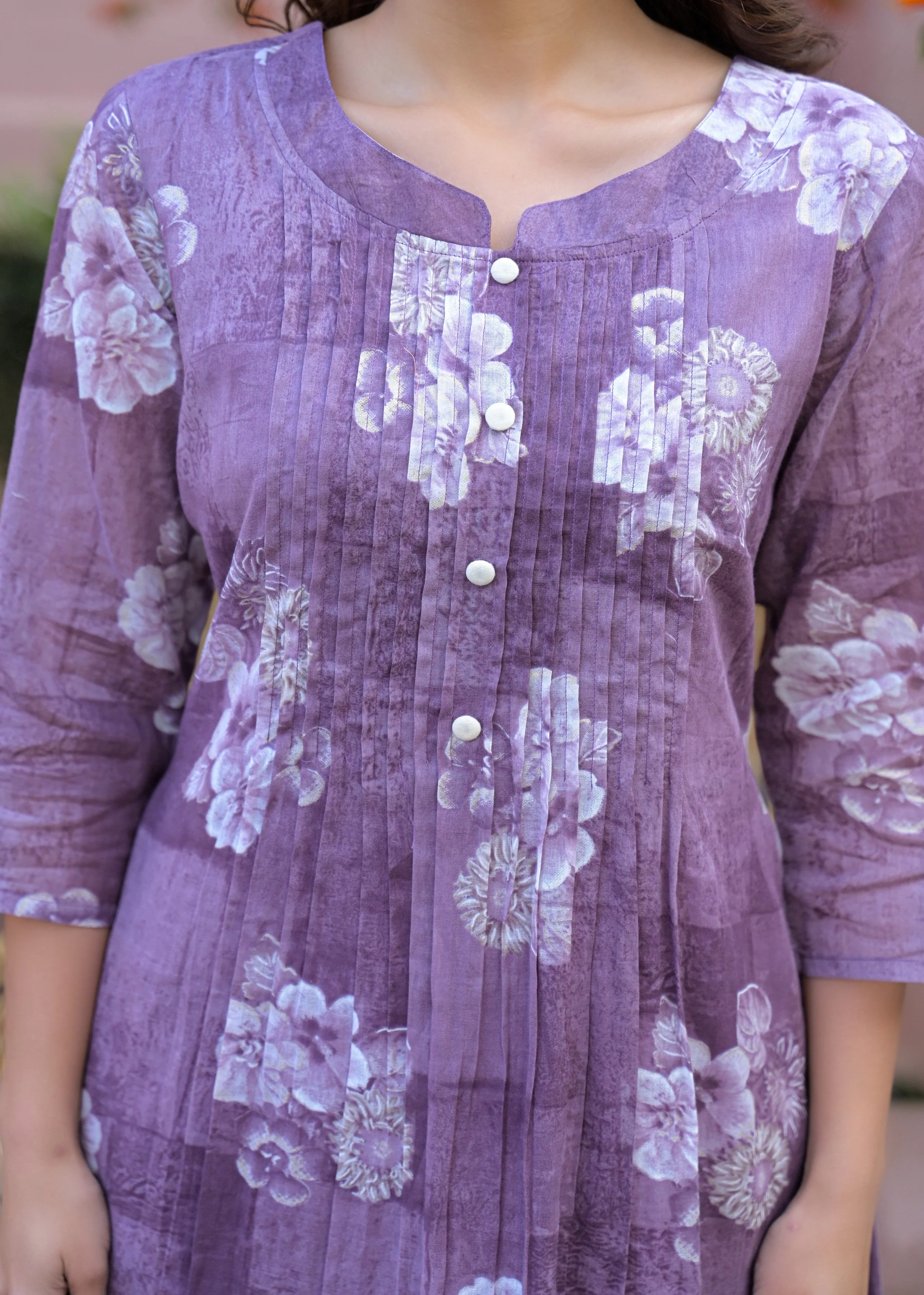 Dusty Mauve Floral Printed Cotton Kurta Set - Image 2