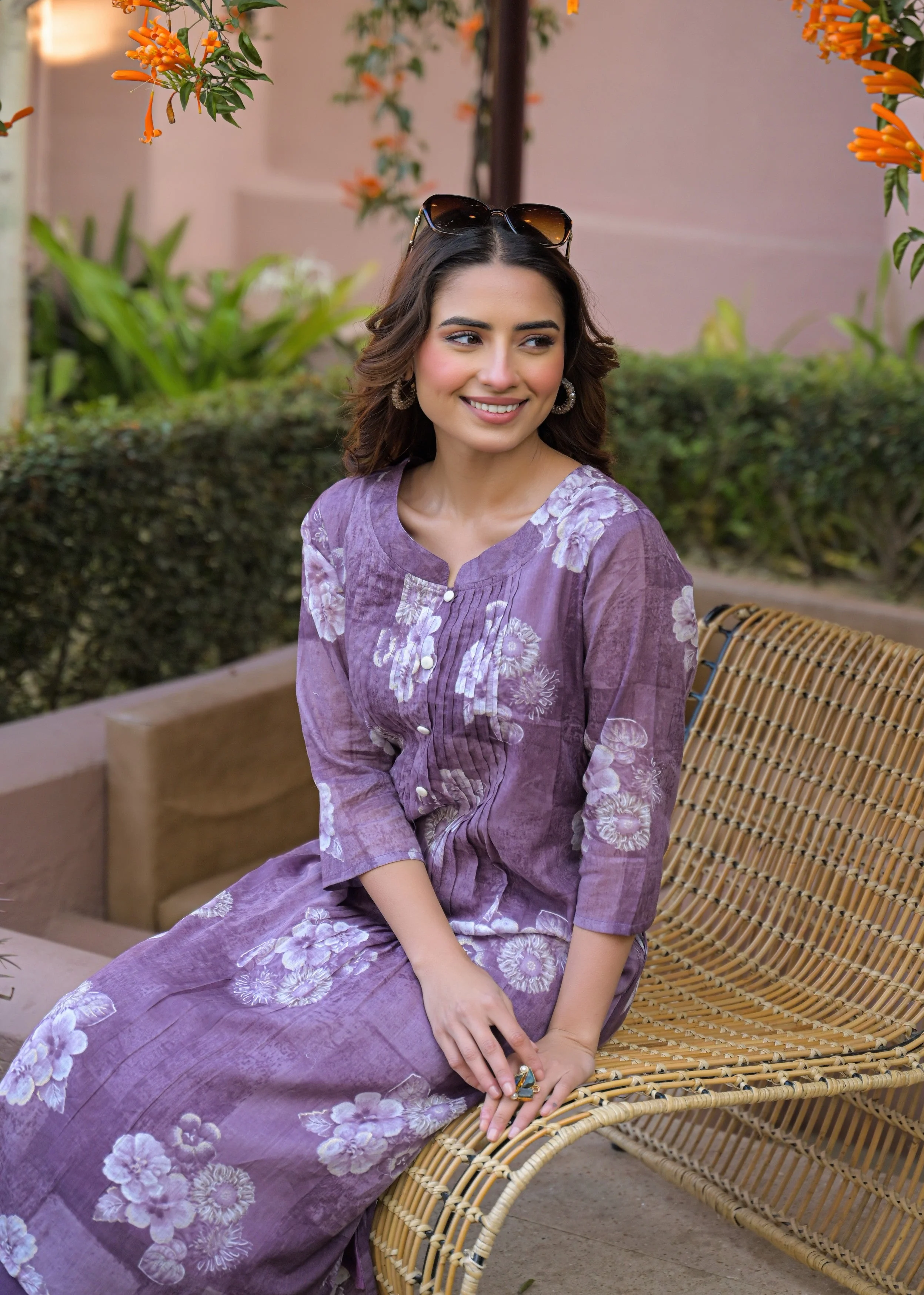 Dusty Mauve Floral Printed Cotton Kurta Set - Image 5