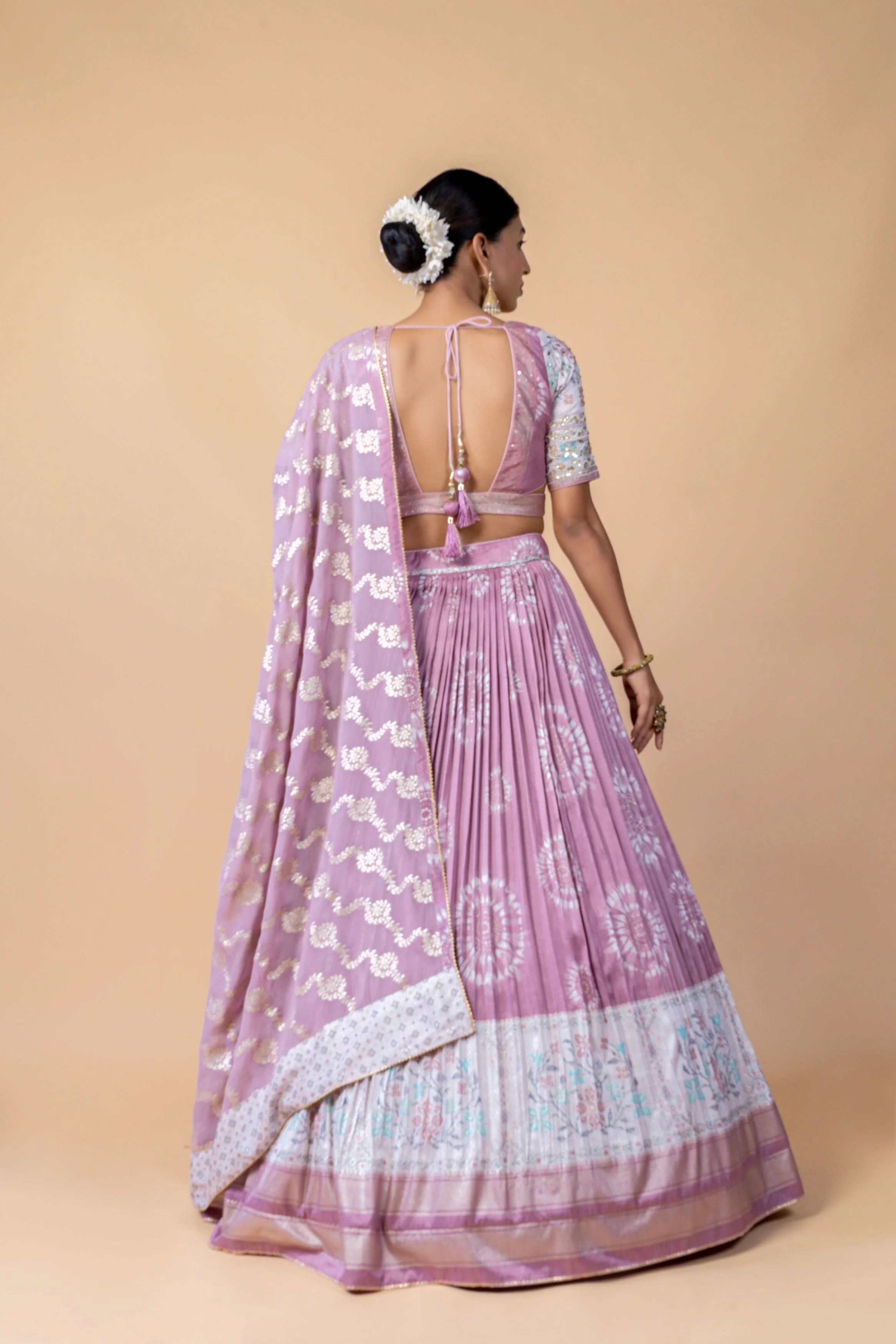Lavender Embellished Brocade Silk Lehenga Set - Image 3