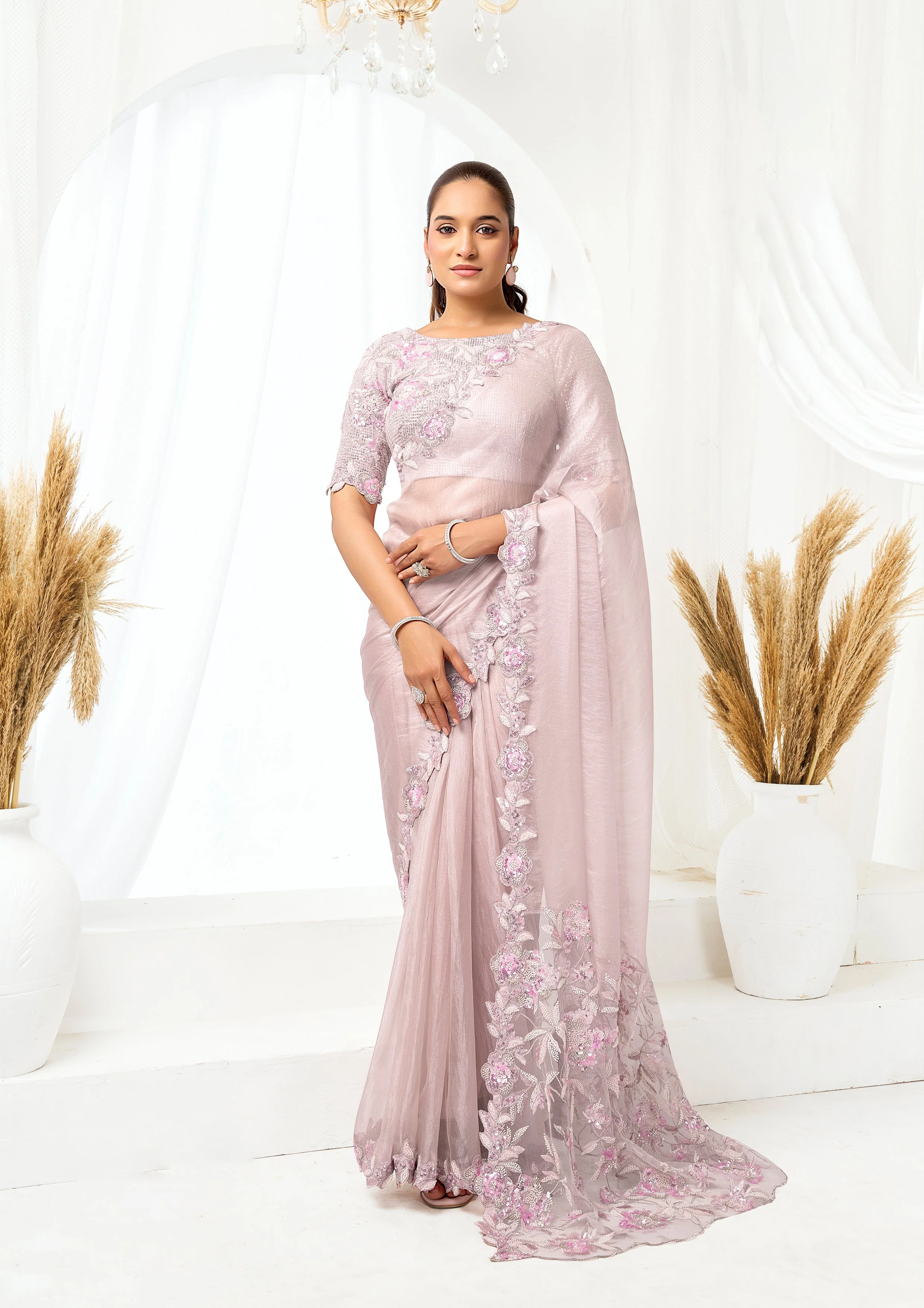 Lavender Mist Embellished Jimmy Choo Saree