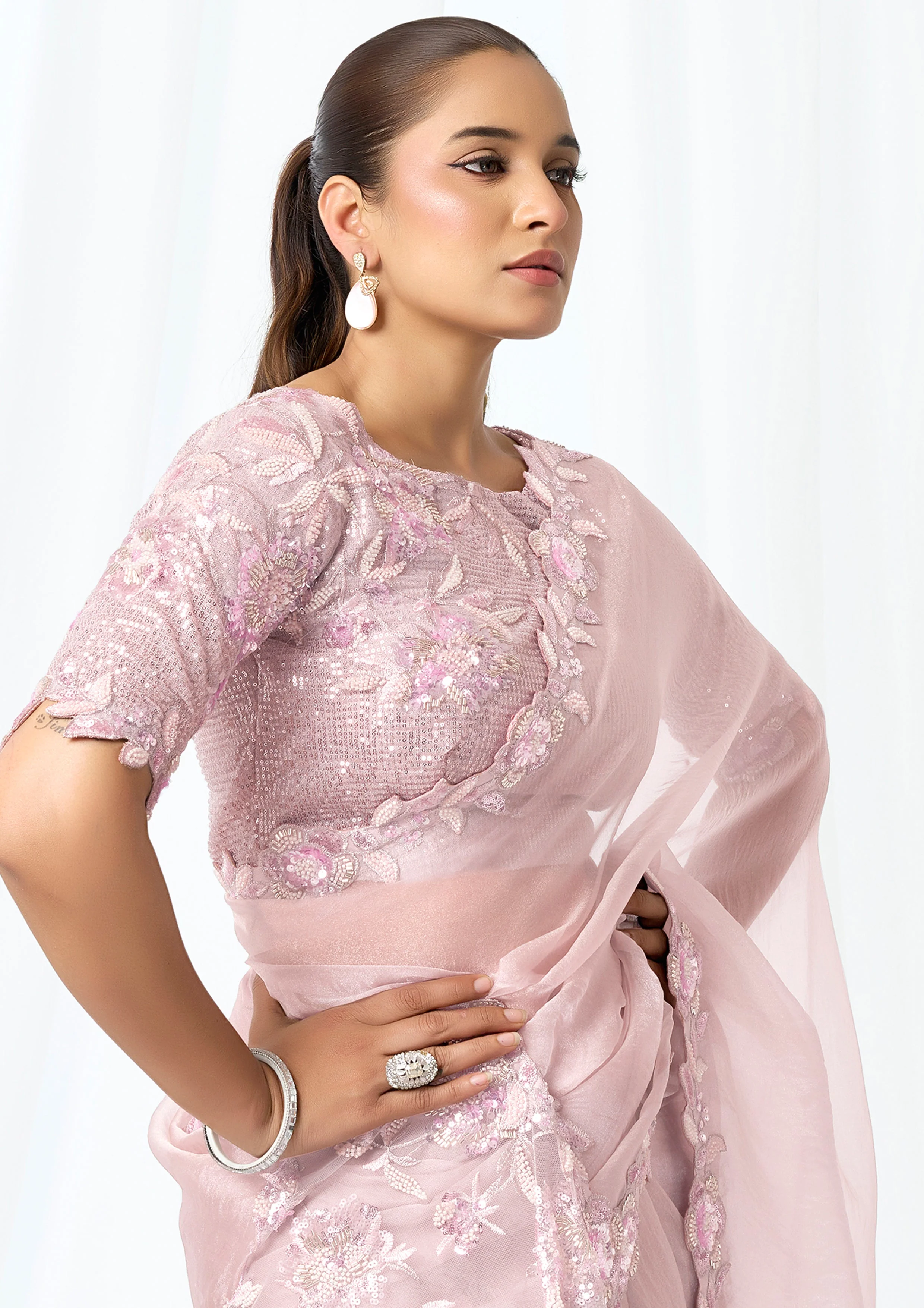Lavender Mist Embellished Jimmy Choo Saree - Image 3