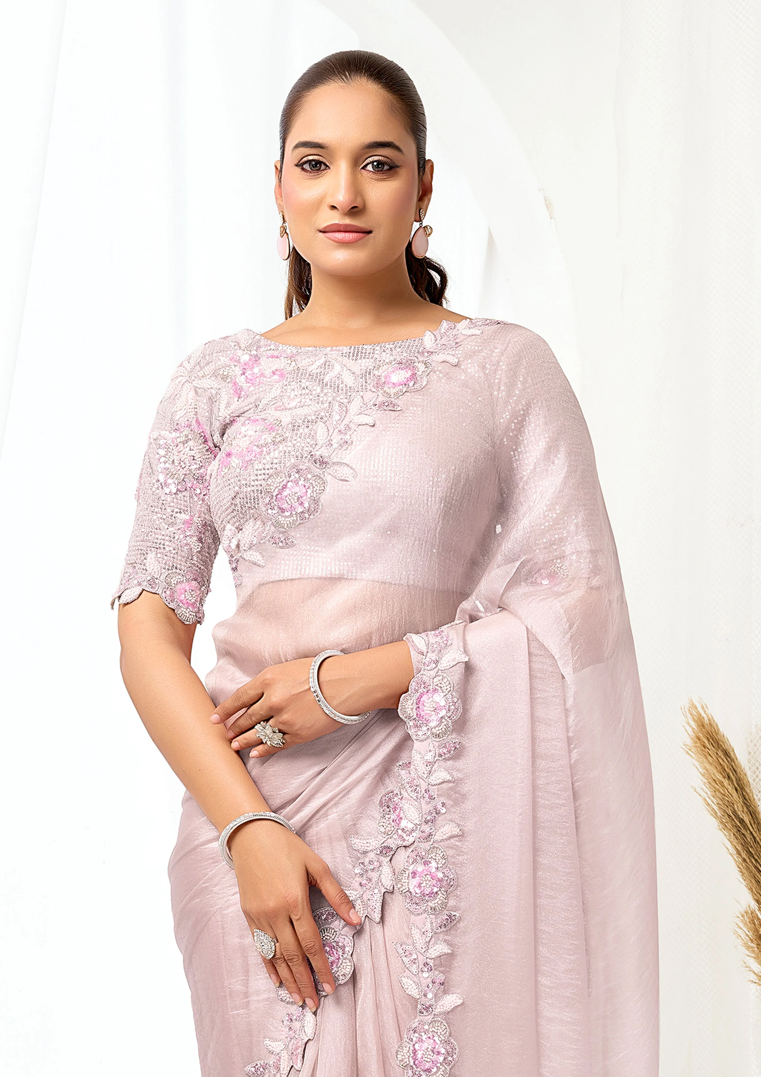 Lavender Mist Embellished Jimmy Choo Saree - Image 5