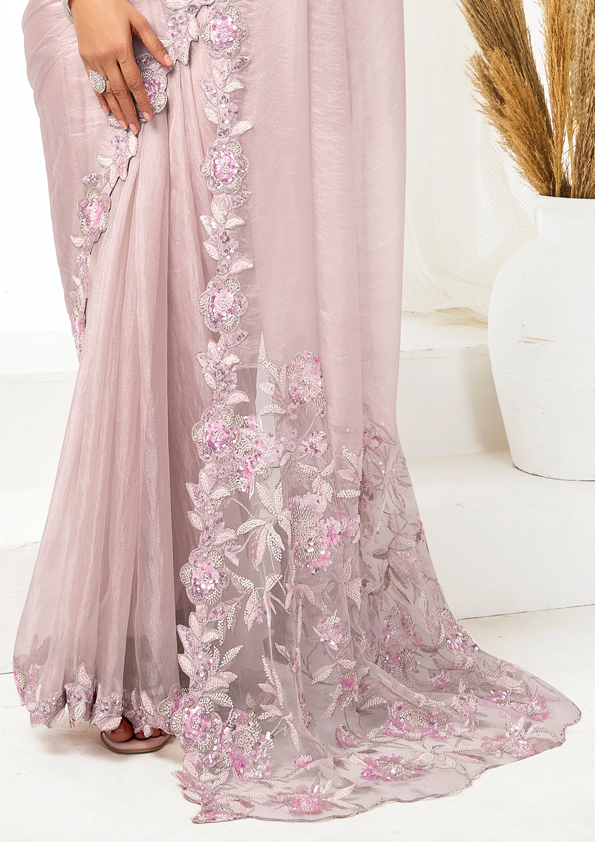 Lavender Mist Embellished Jimmy Choo Saree - Image 6