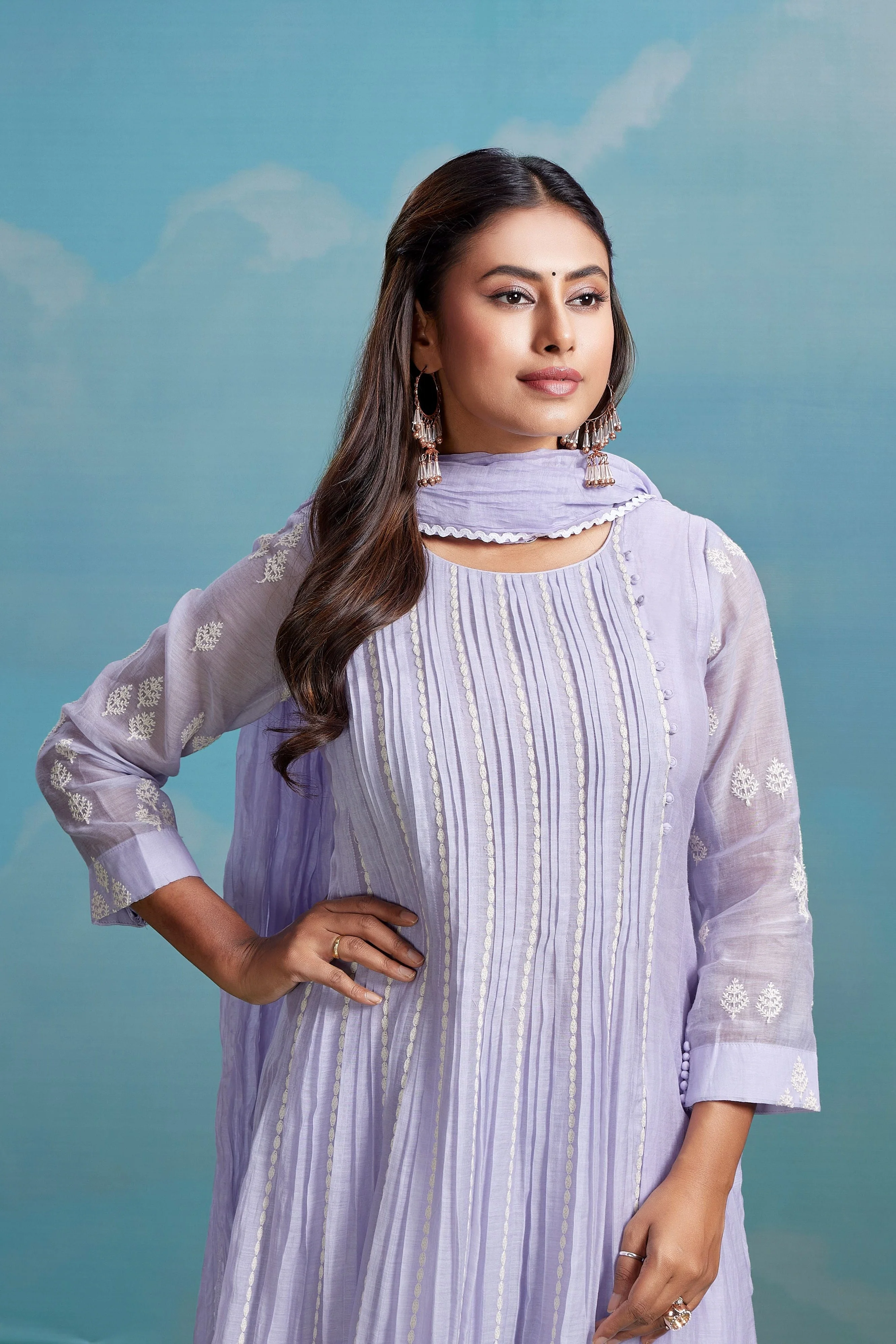 Lavender Whisper Embroidered Chanderi Silk Pant Set - Image 2