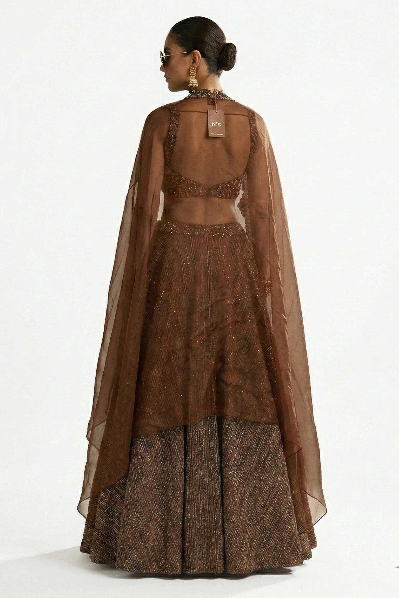 Cocoa Royale Embellished Organza Silk Cape Set - Image 2