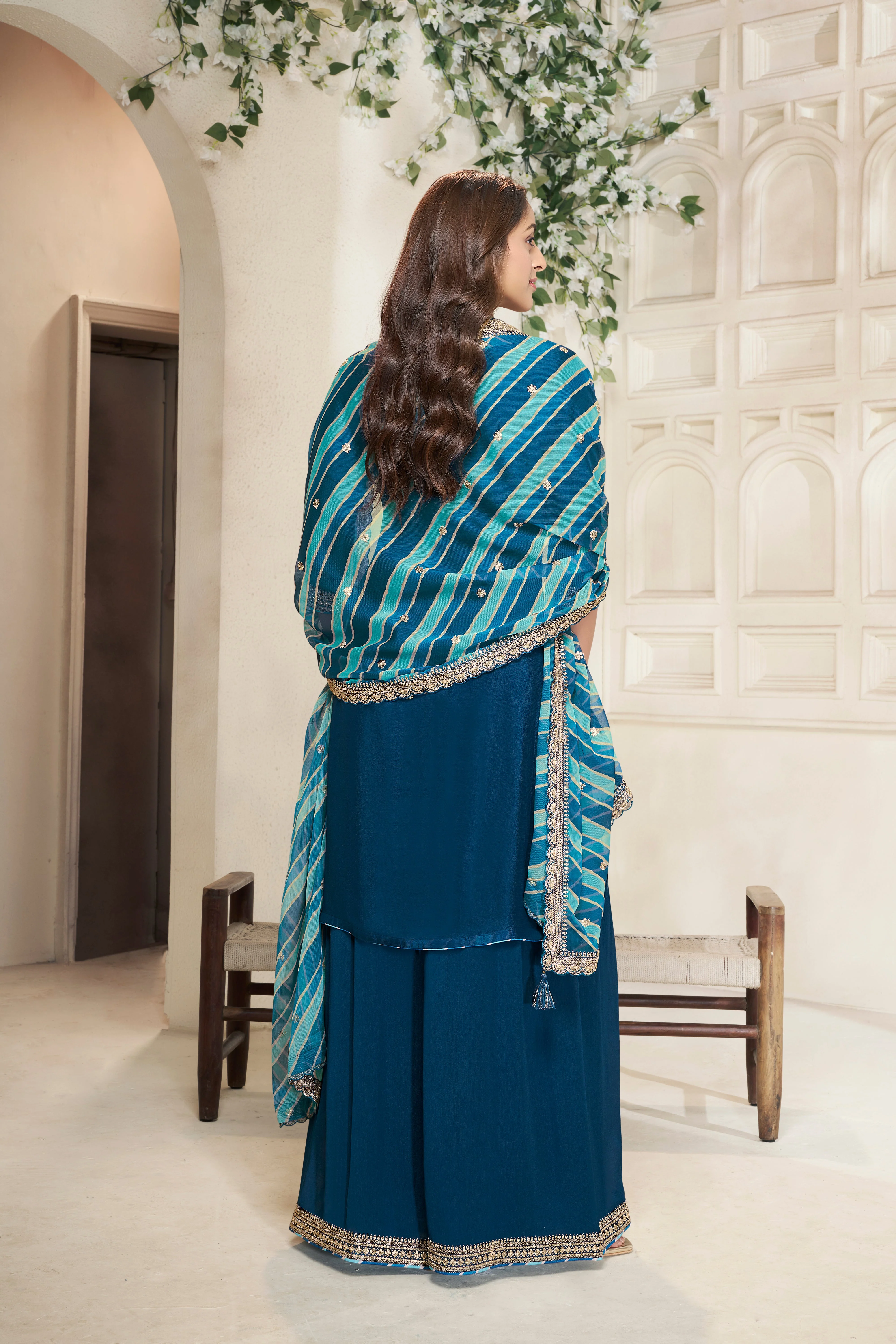 Sapphire Blue Leheriya Kurta & Palazzo Set - Image 4