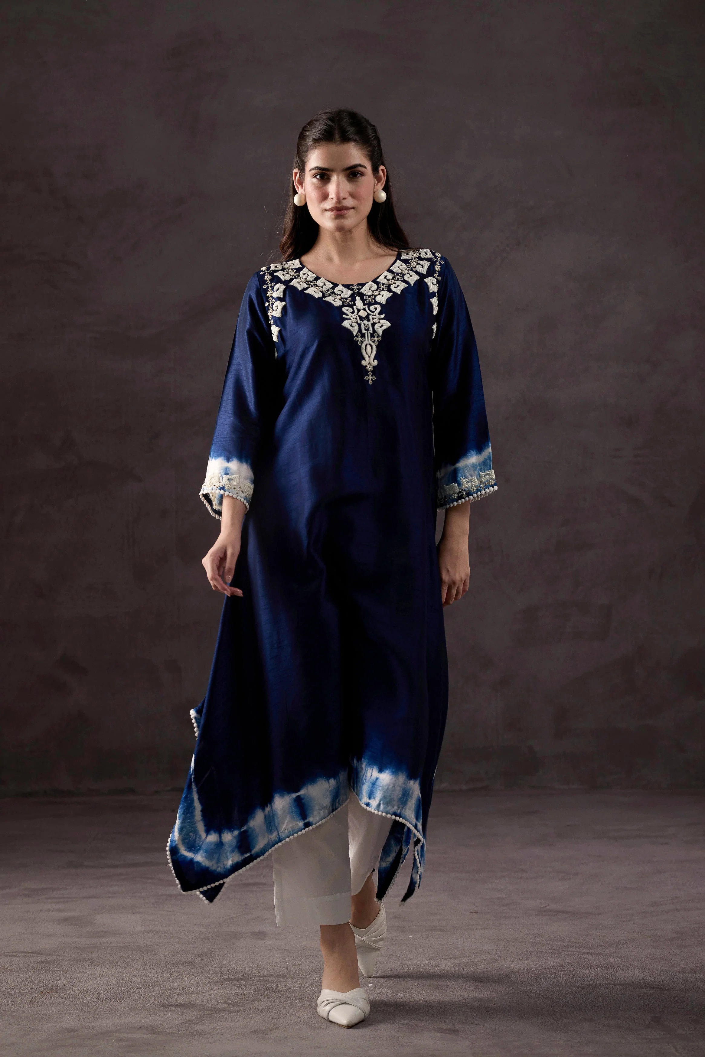 Dark Blue Embellished Raw Silk Kurta Set - Image 5