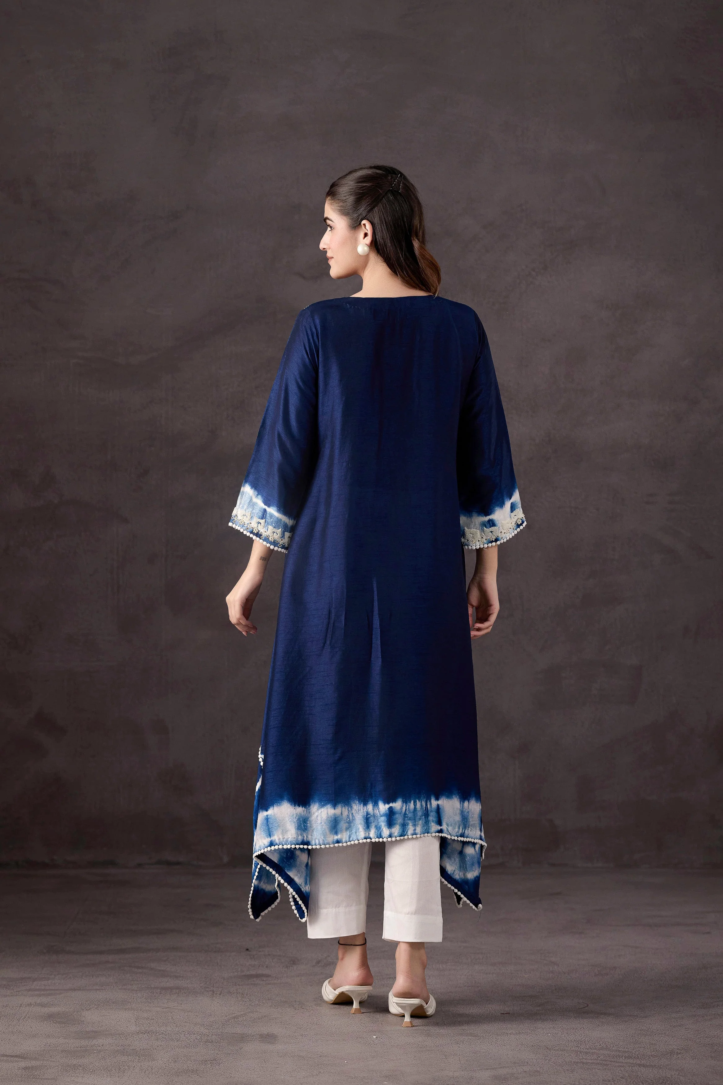 Dark Blue Embellished Raw Silk Kurta Set - Image 6