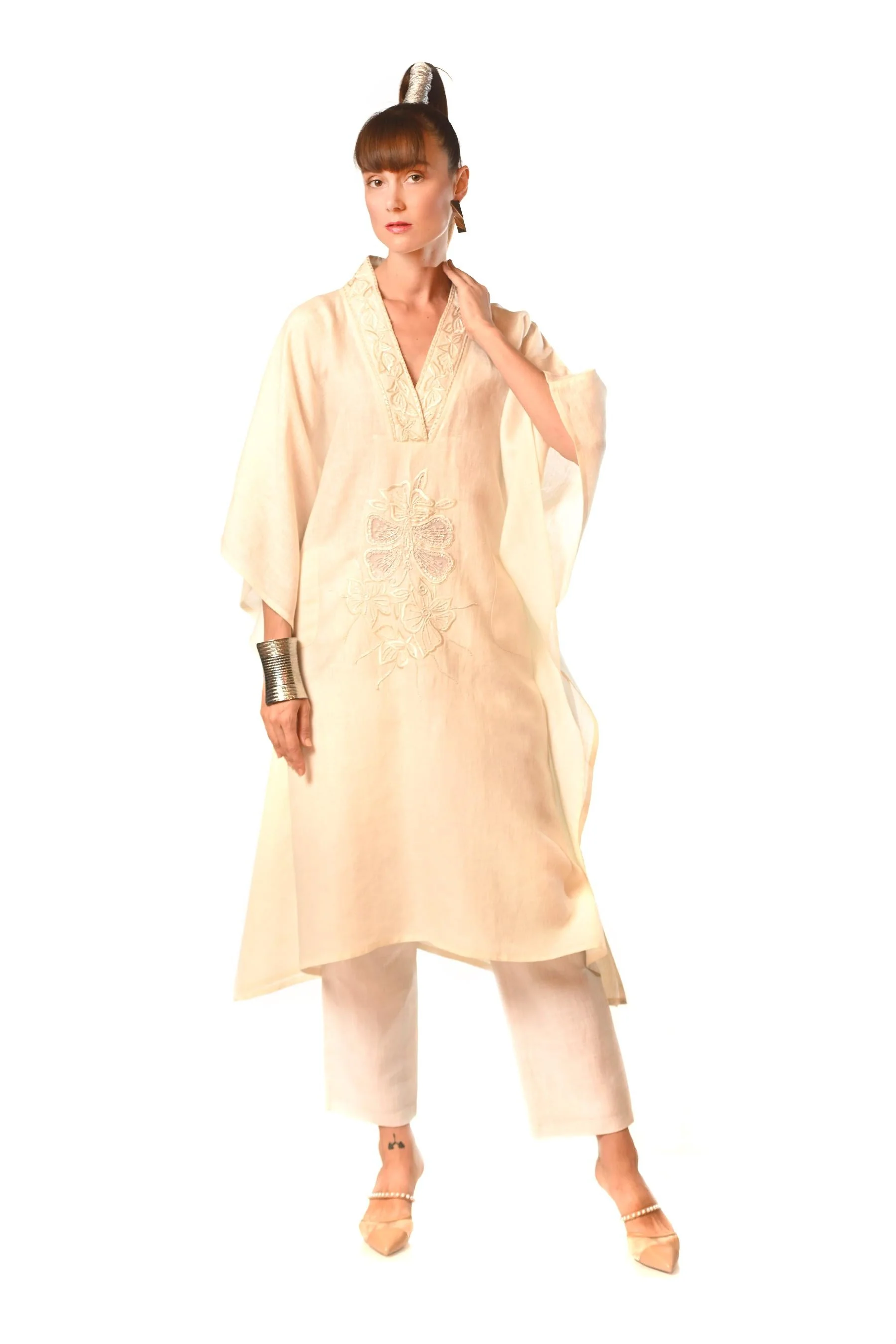 Light Beige Embroidered Kurta Set - Image 3