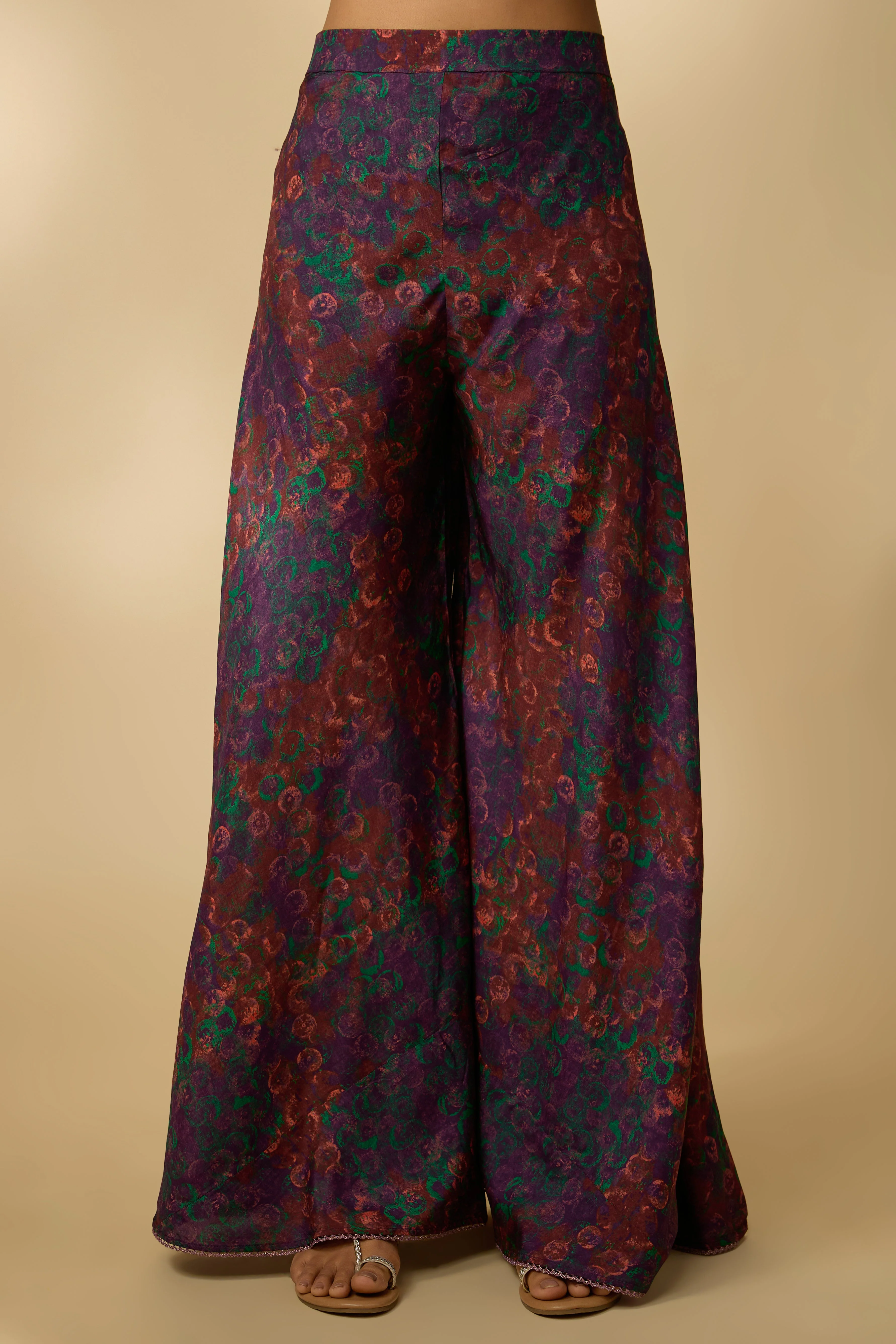 Purple Embellished Slub Silk Palazzo Set - Image 3