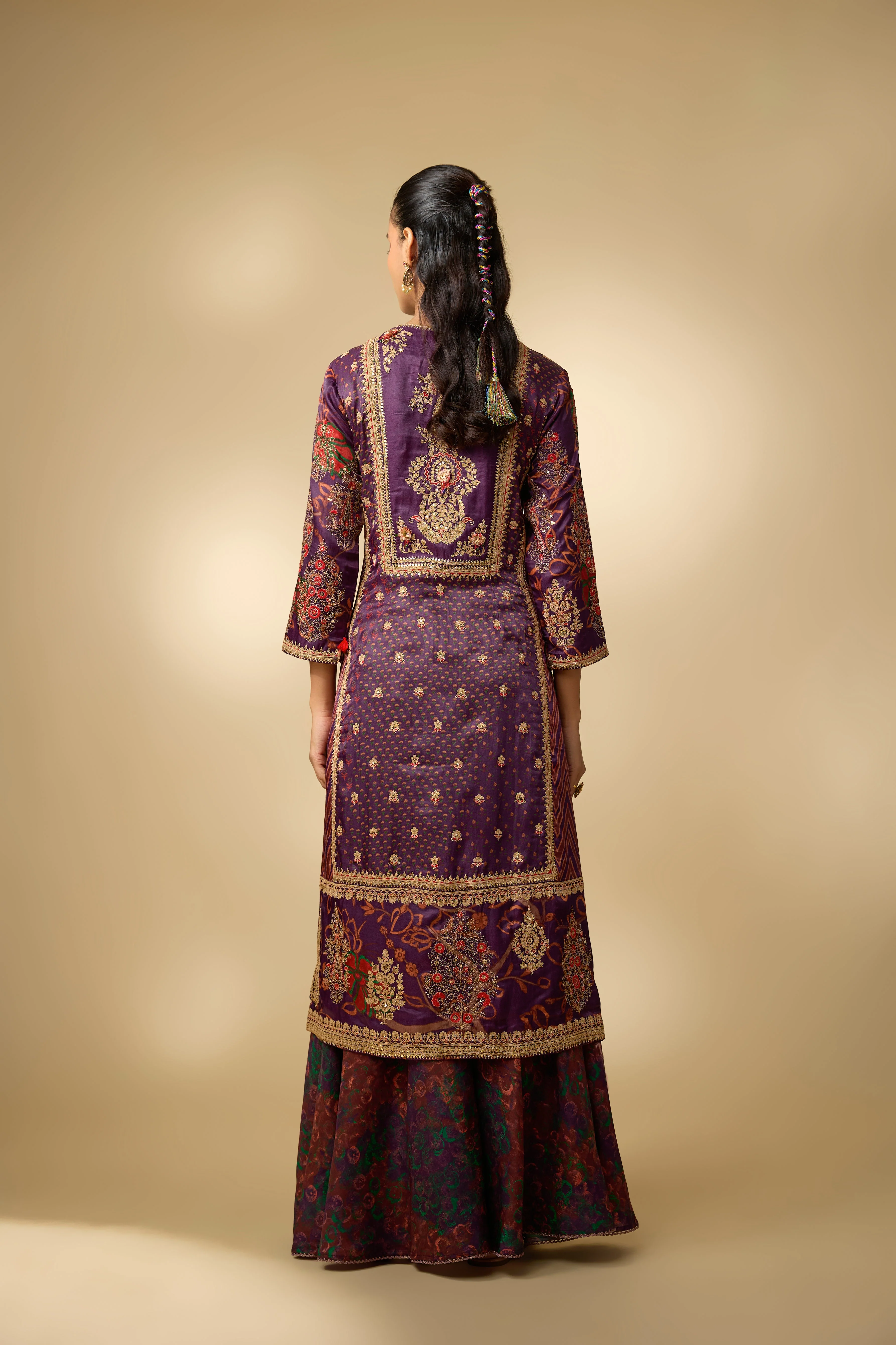 Purple Embellished Slub Silk Palazzo Set - Image 4