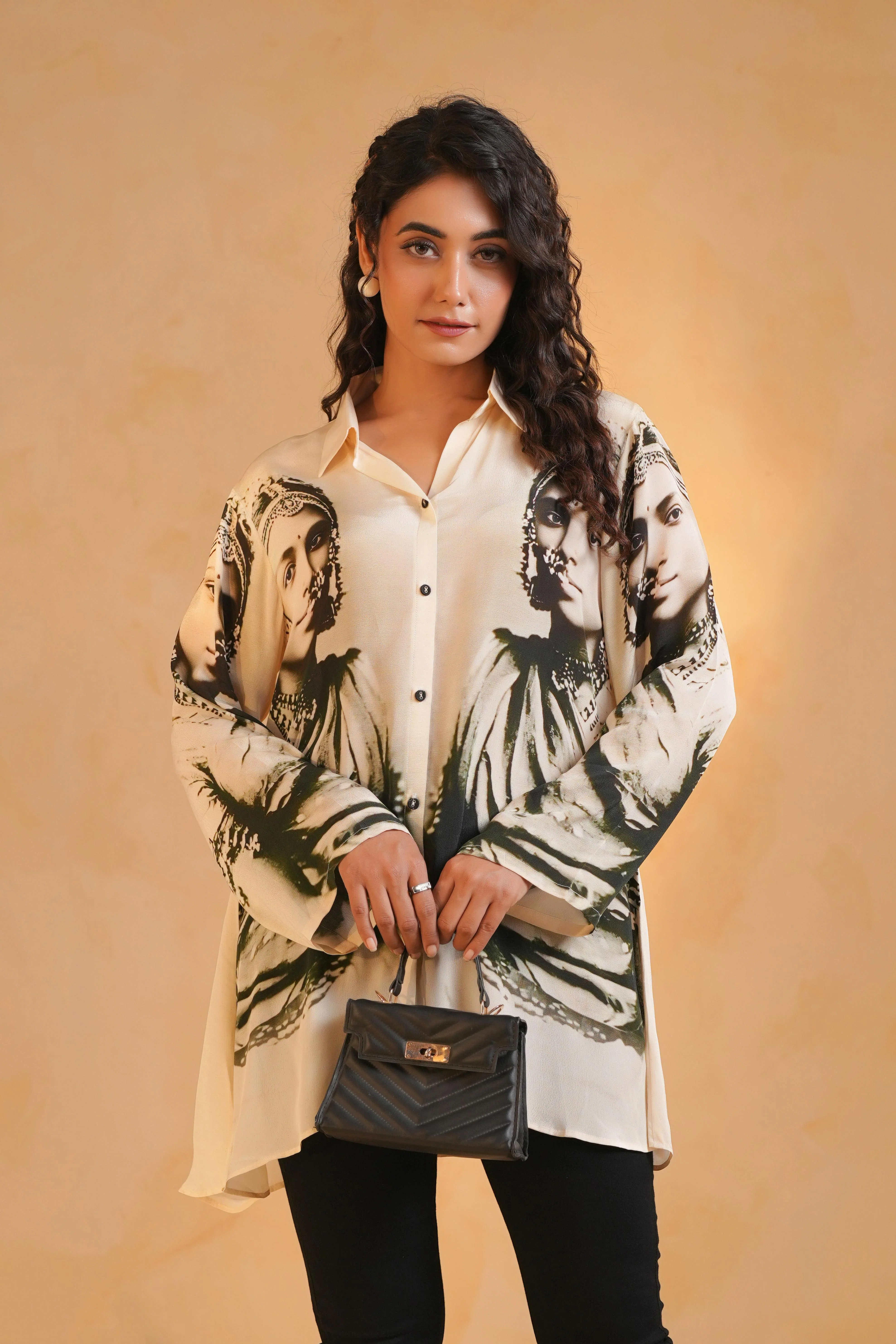 Classic White Printed Viscose Crepe Top - Image 3