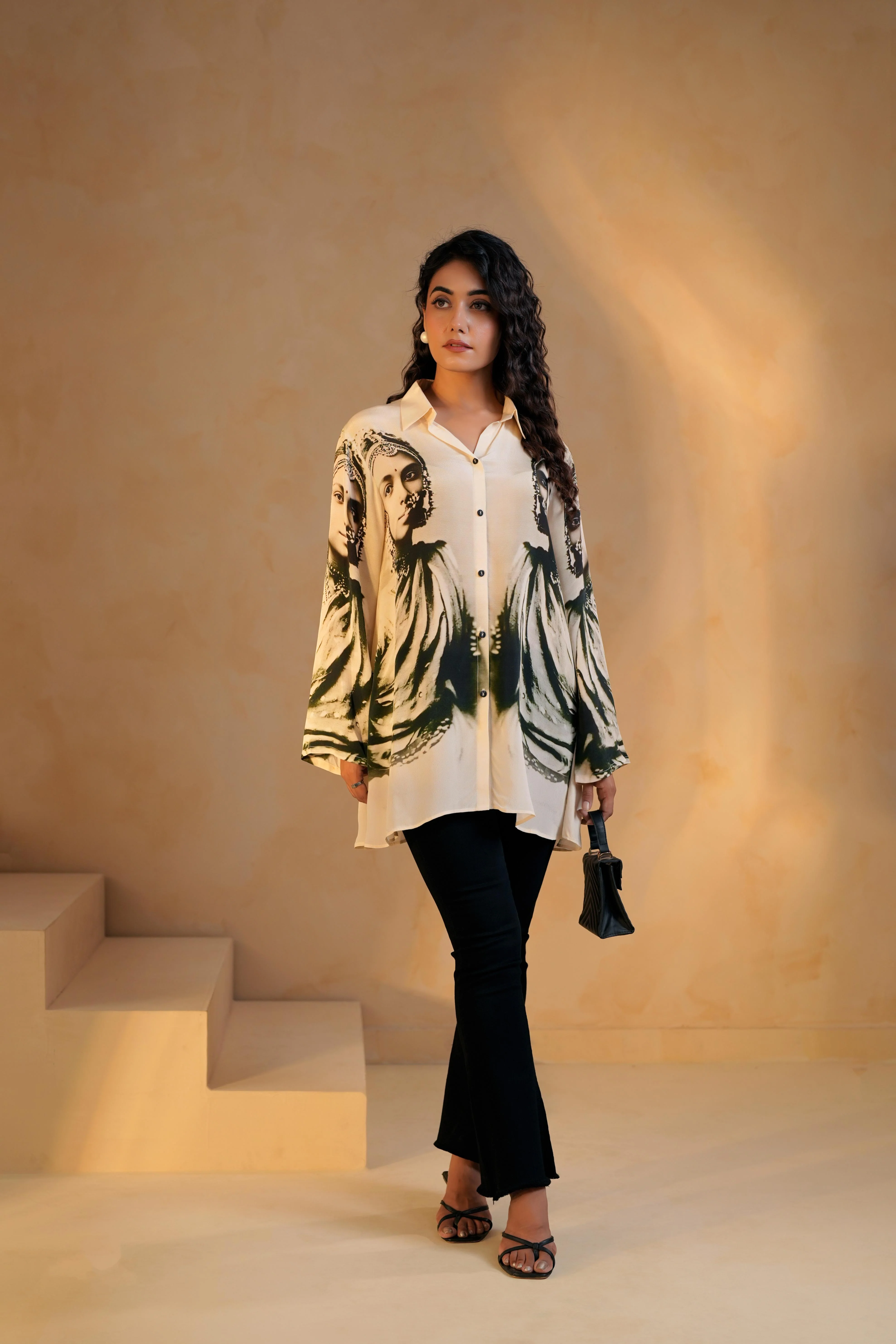 Classic White Printed Viscose Crepe Top - Image 5