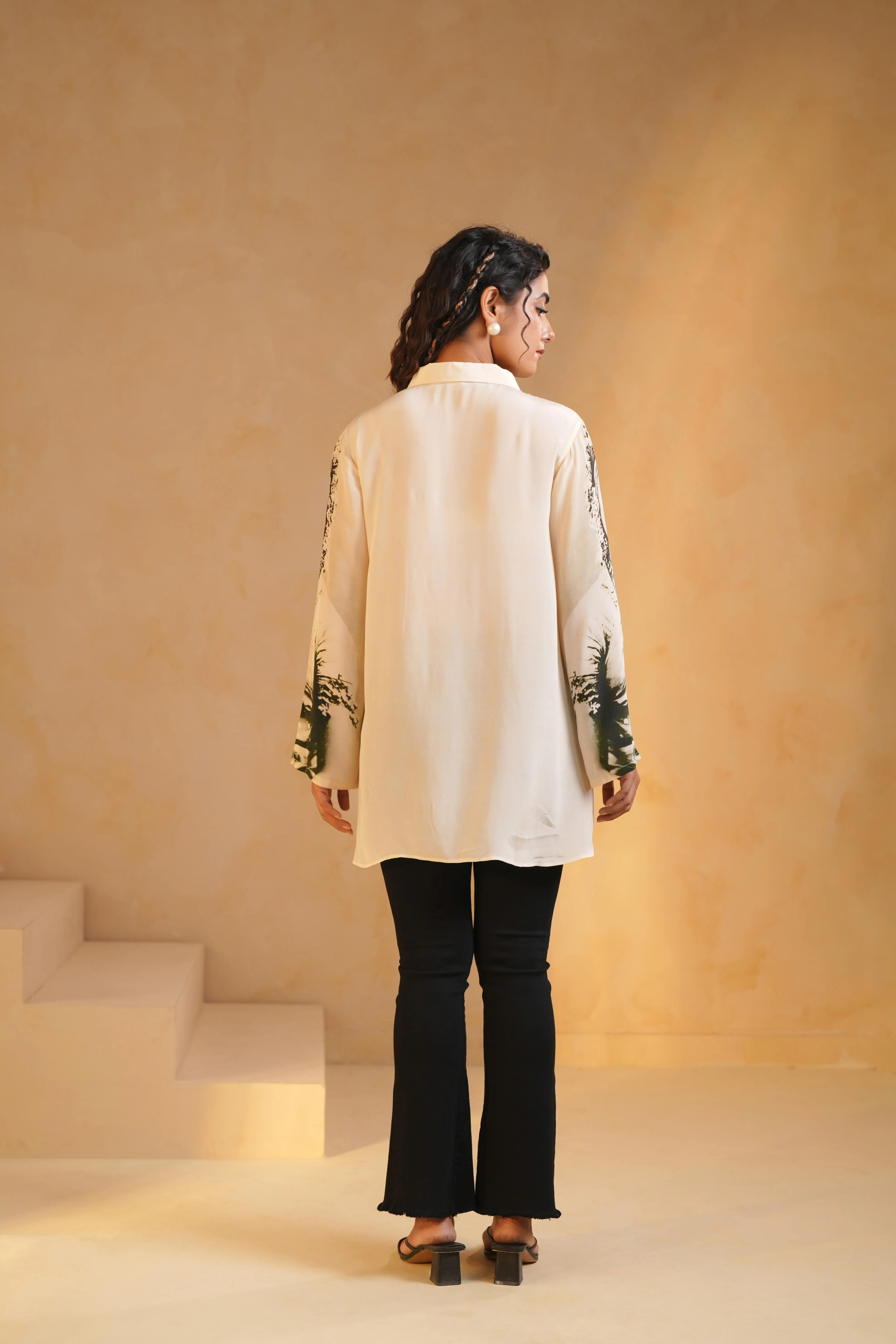 Classic White Printed Viscose Crepe Top - Image 6