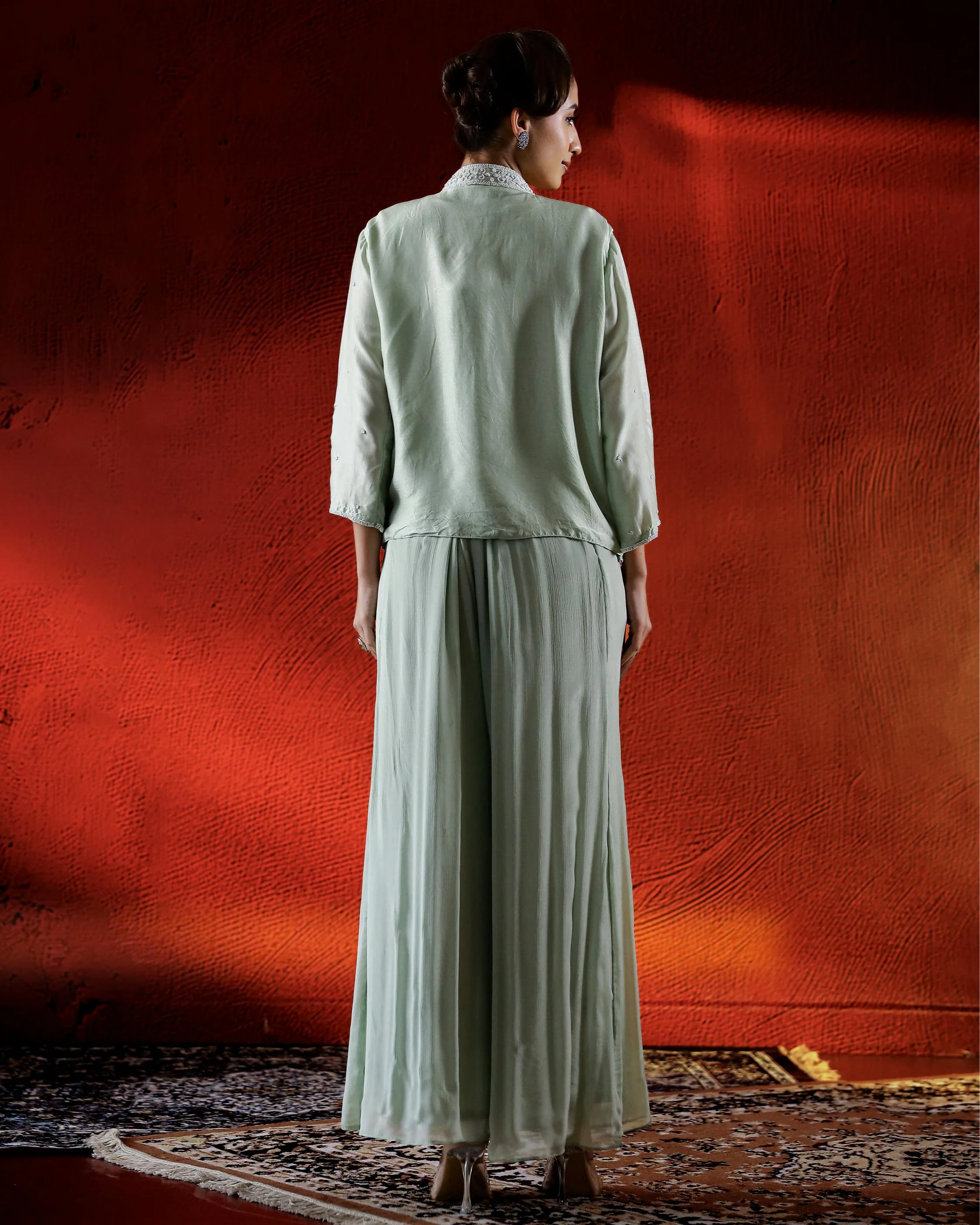Light Green Embellished Spanish Silk Cape Set - Image 5