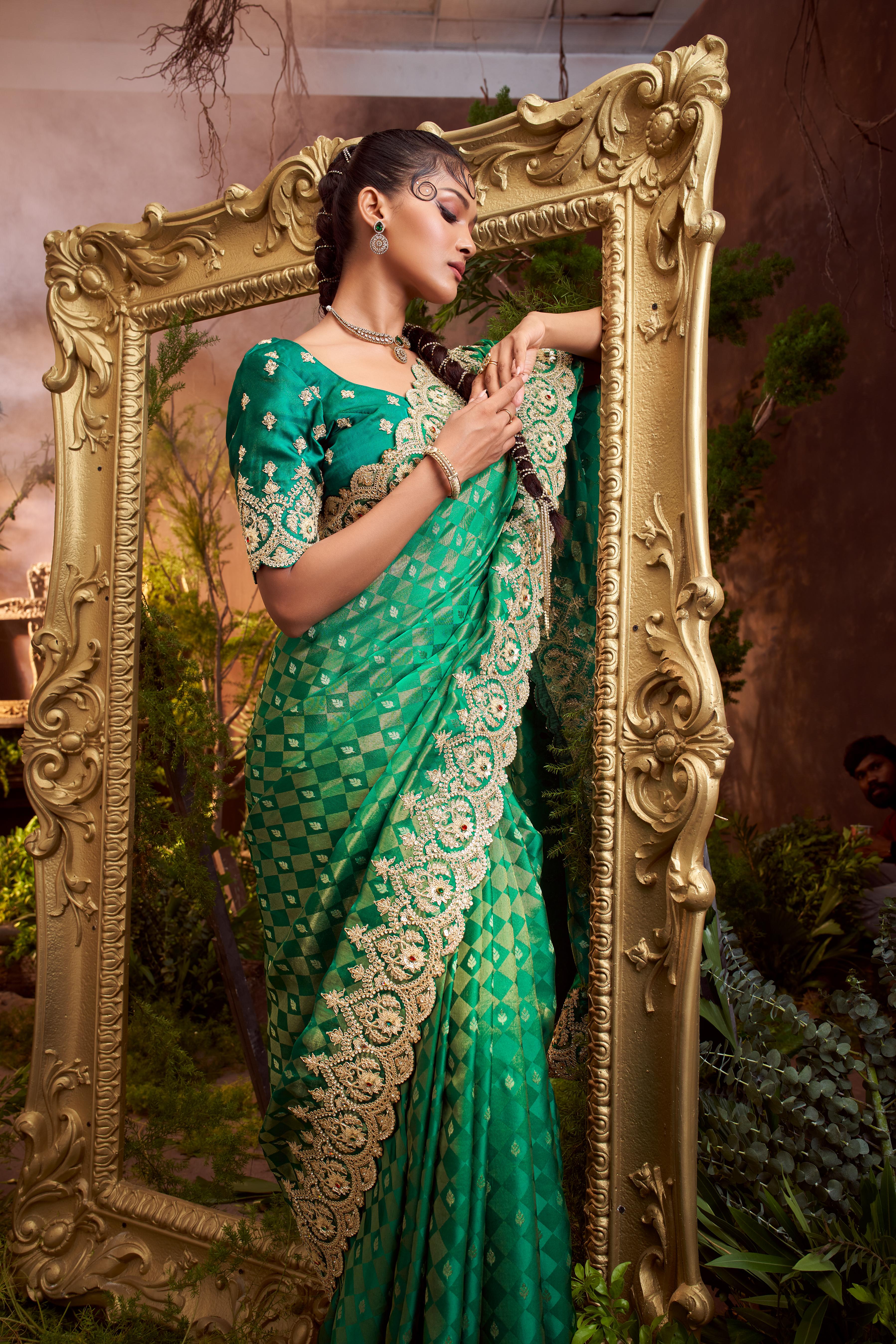 Dark Green Embellished Premium Silk Saree - Image 2