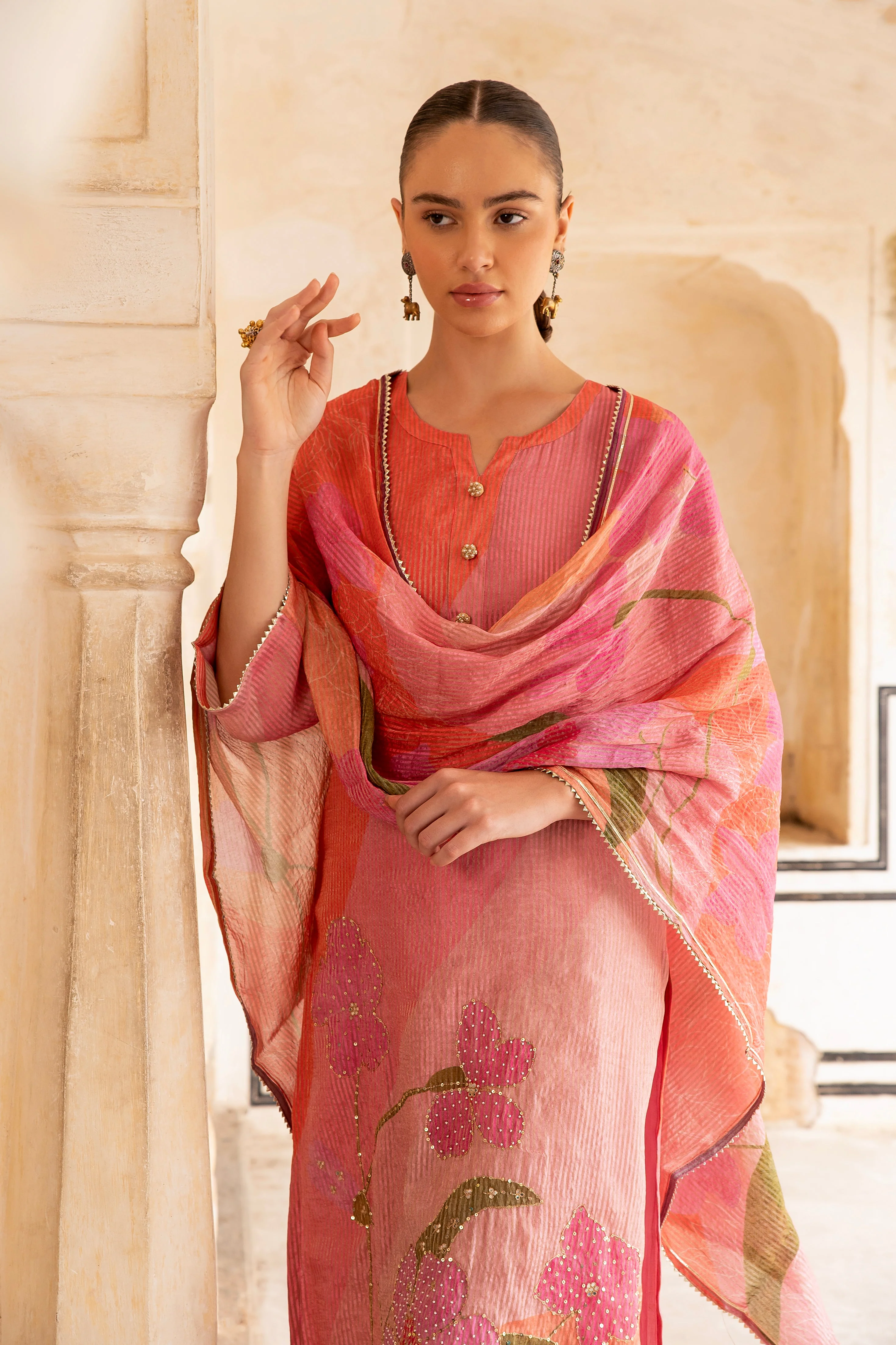 Light Pink Embellished Premium Silk Pant Set - Image 2