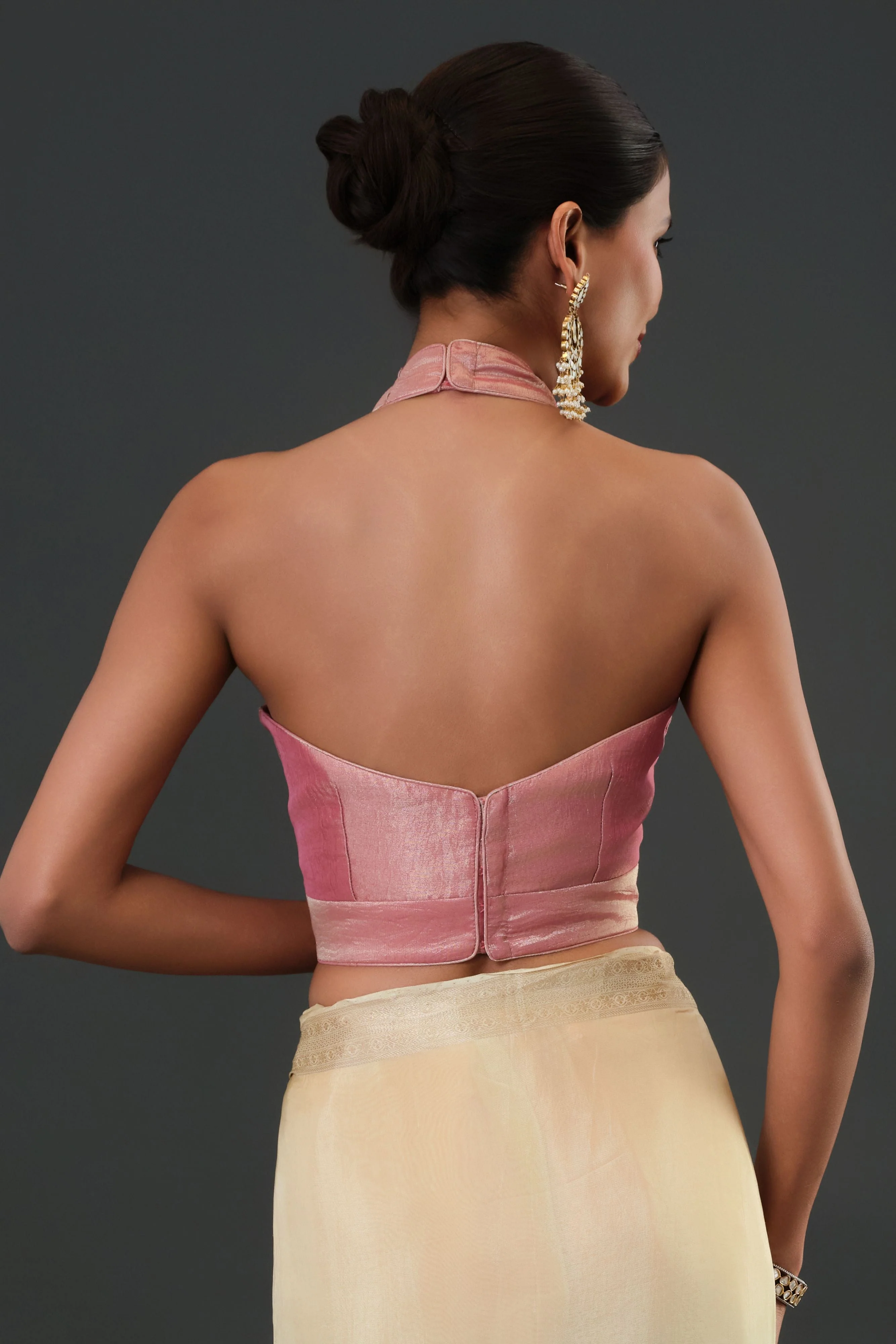 Light Pink Embroidered Organza Silk Saree - Image 9