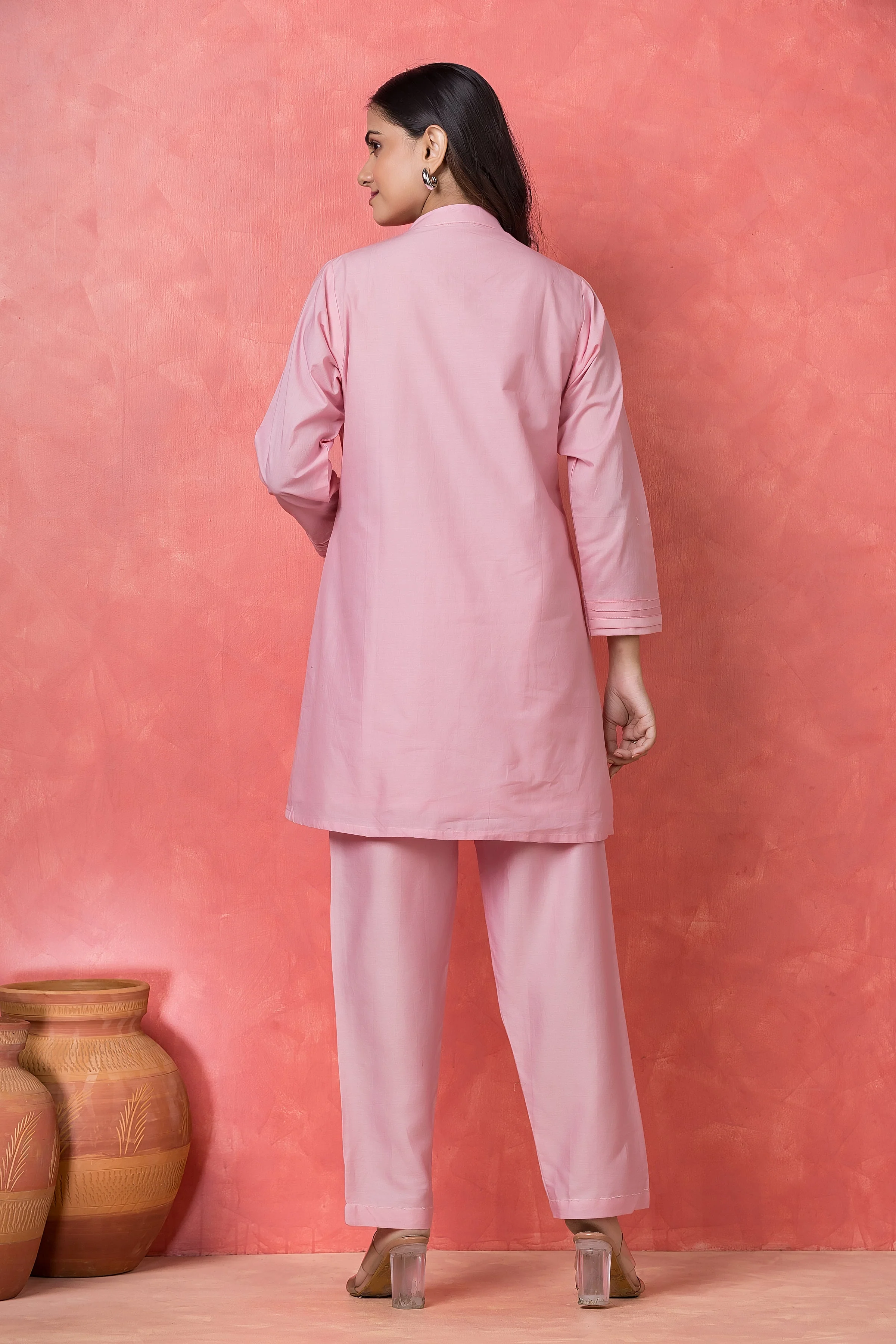 Light Pink Floral Applique Mul Cotton Co-Ord Set - Image 2