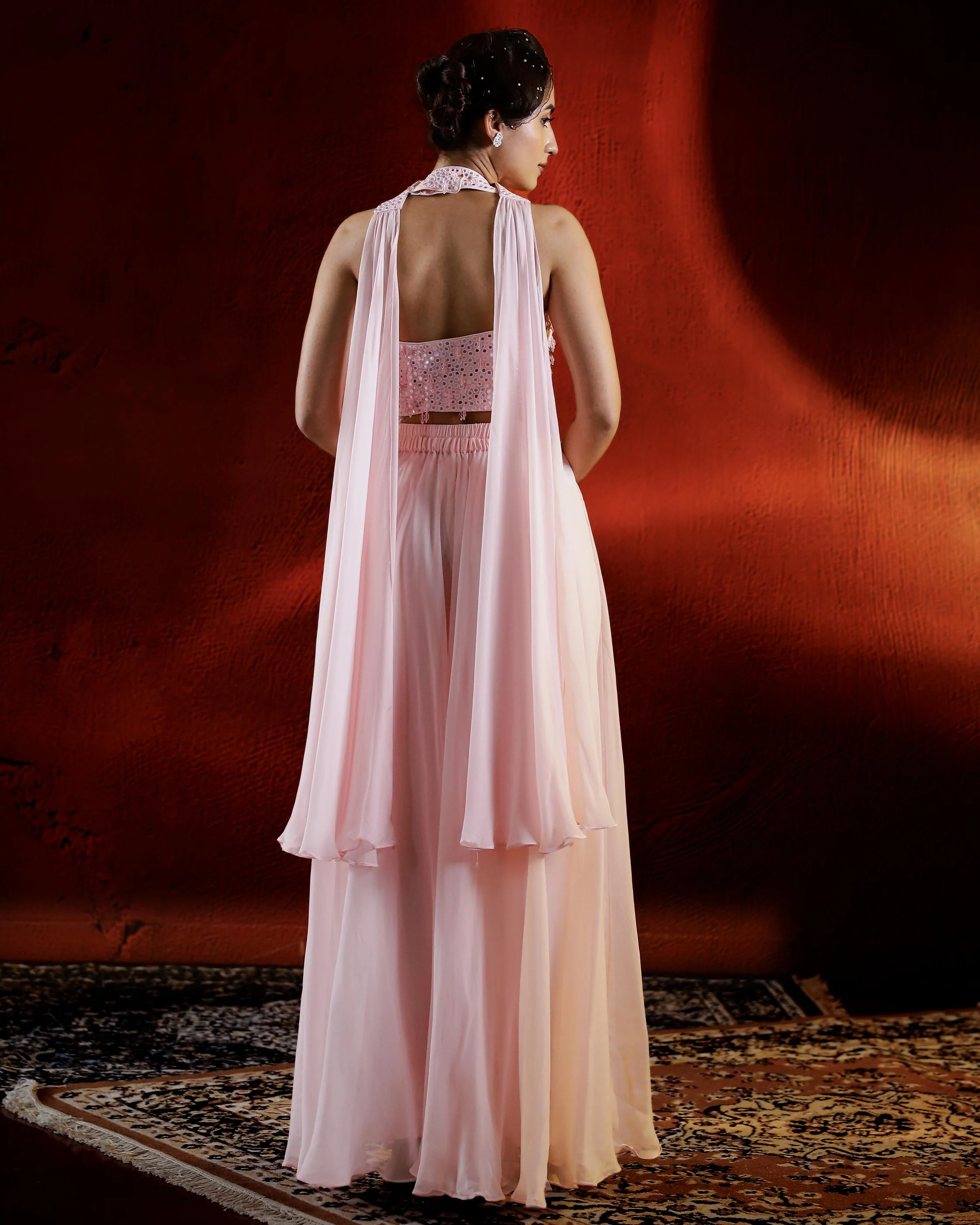 Light Pink Mirror Embellished Palazzo Set - Image 5