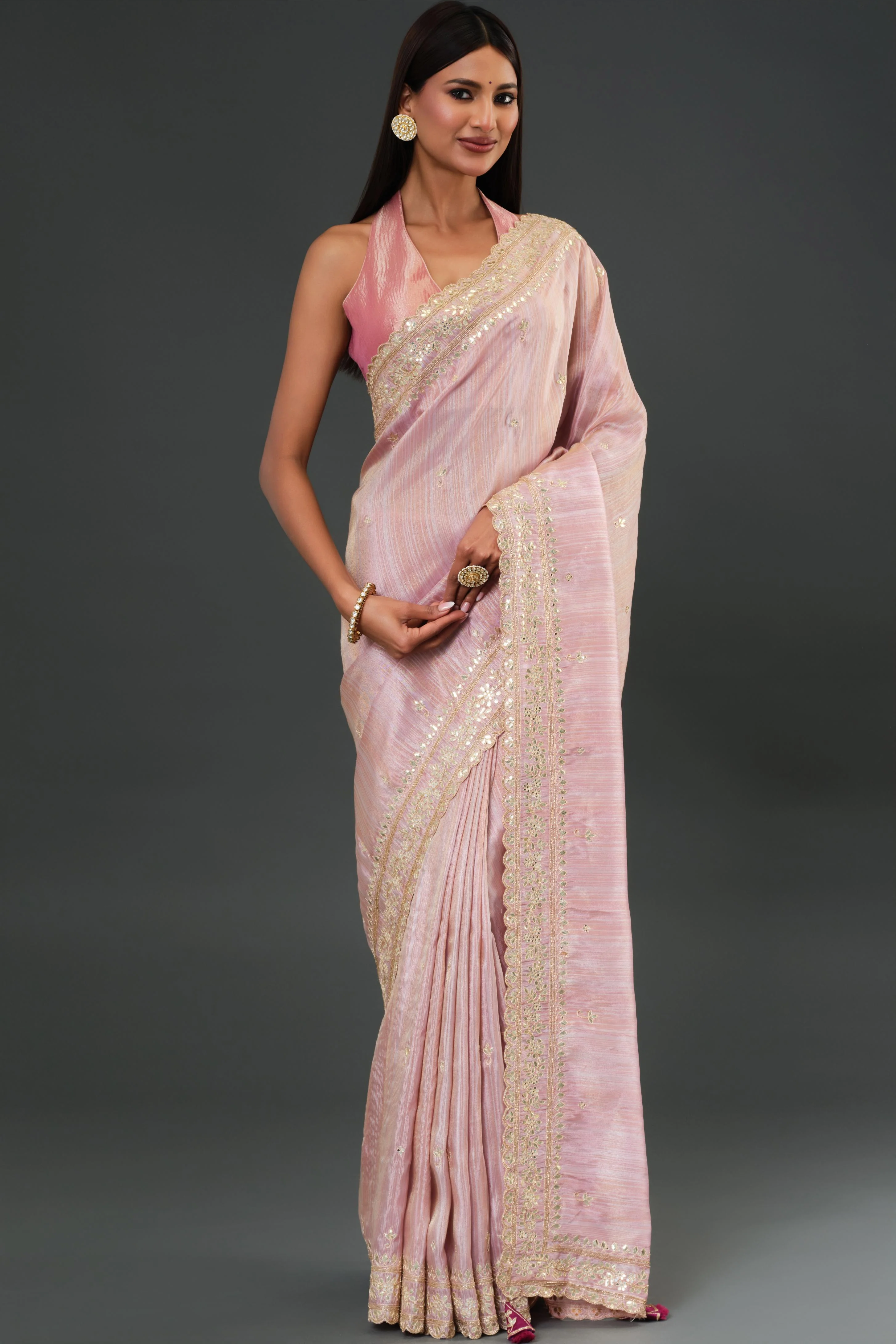 Light Pink Tissue Georgette Silk Saree - Image 2