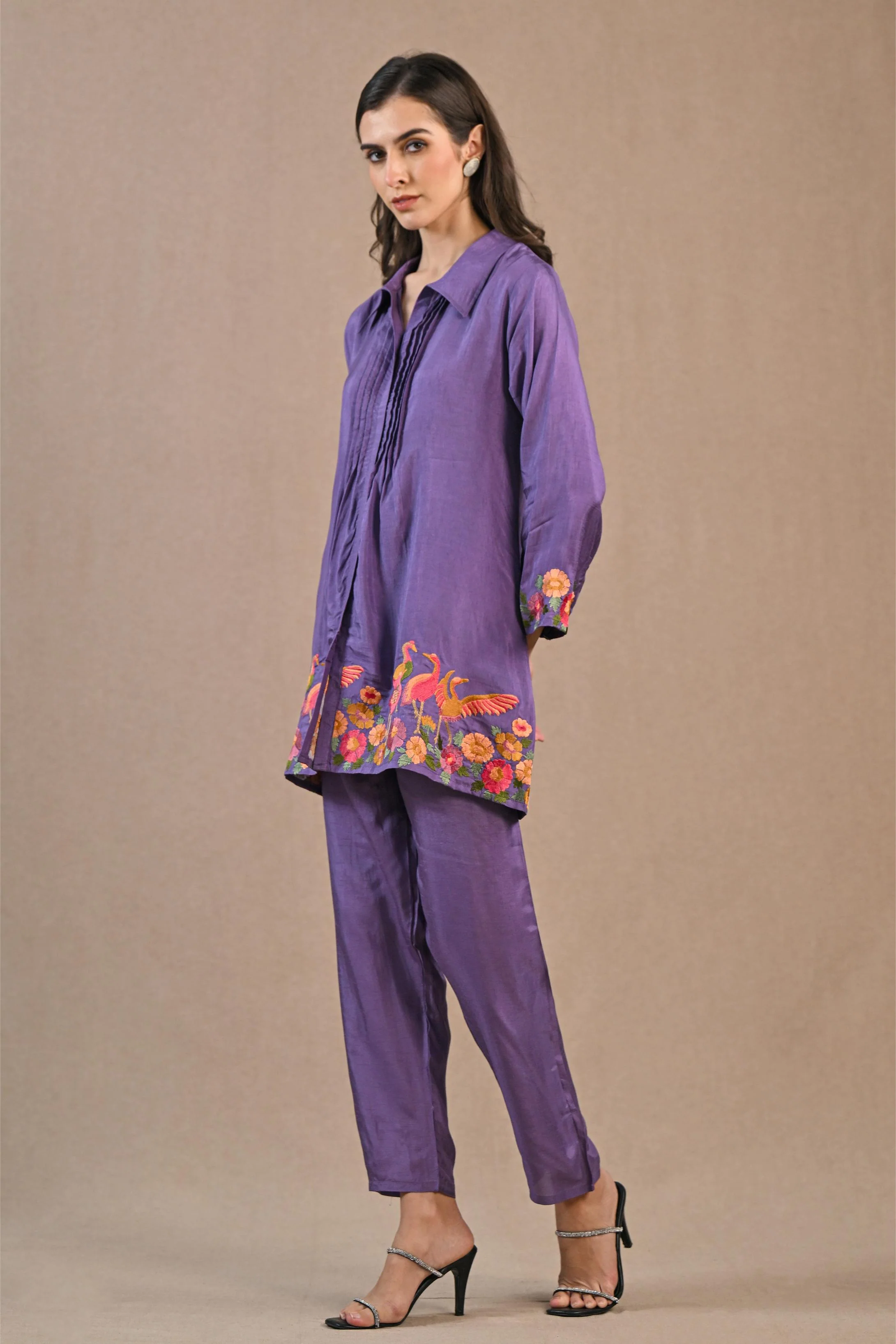 Light Purple Embroidered Raw Silk Co-Ord Set - Image 4