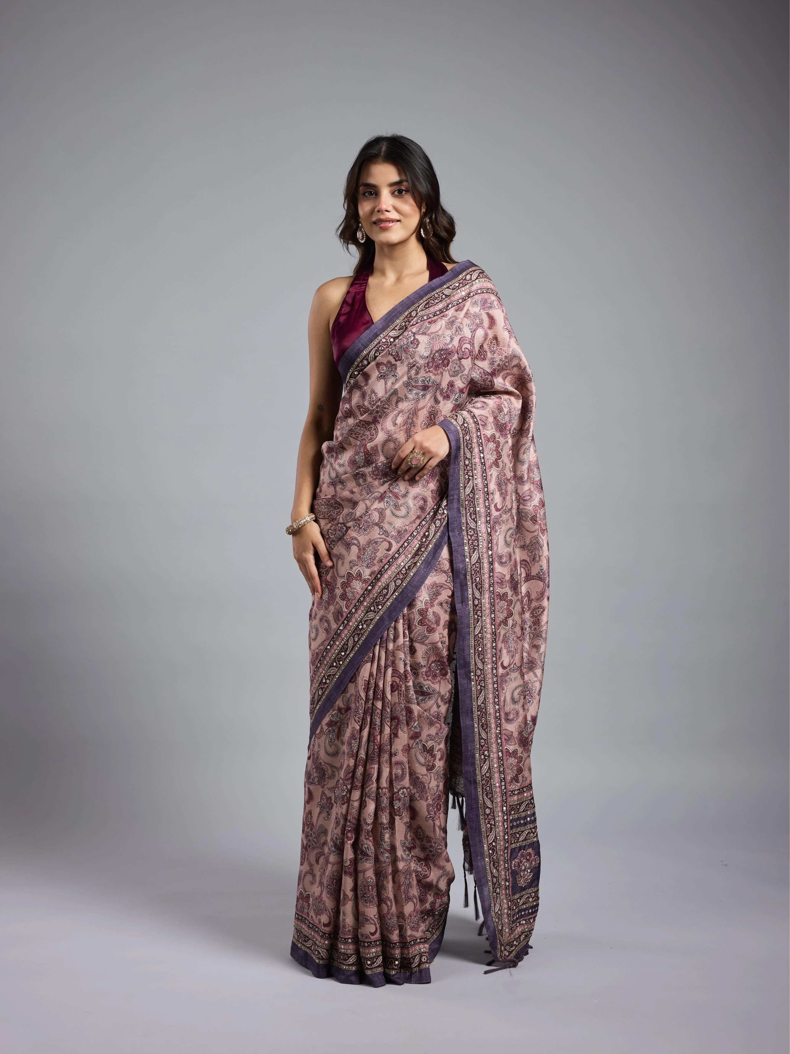 Light Purple Bhagalpuri Tussar Silk Saree - Image 3