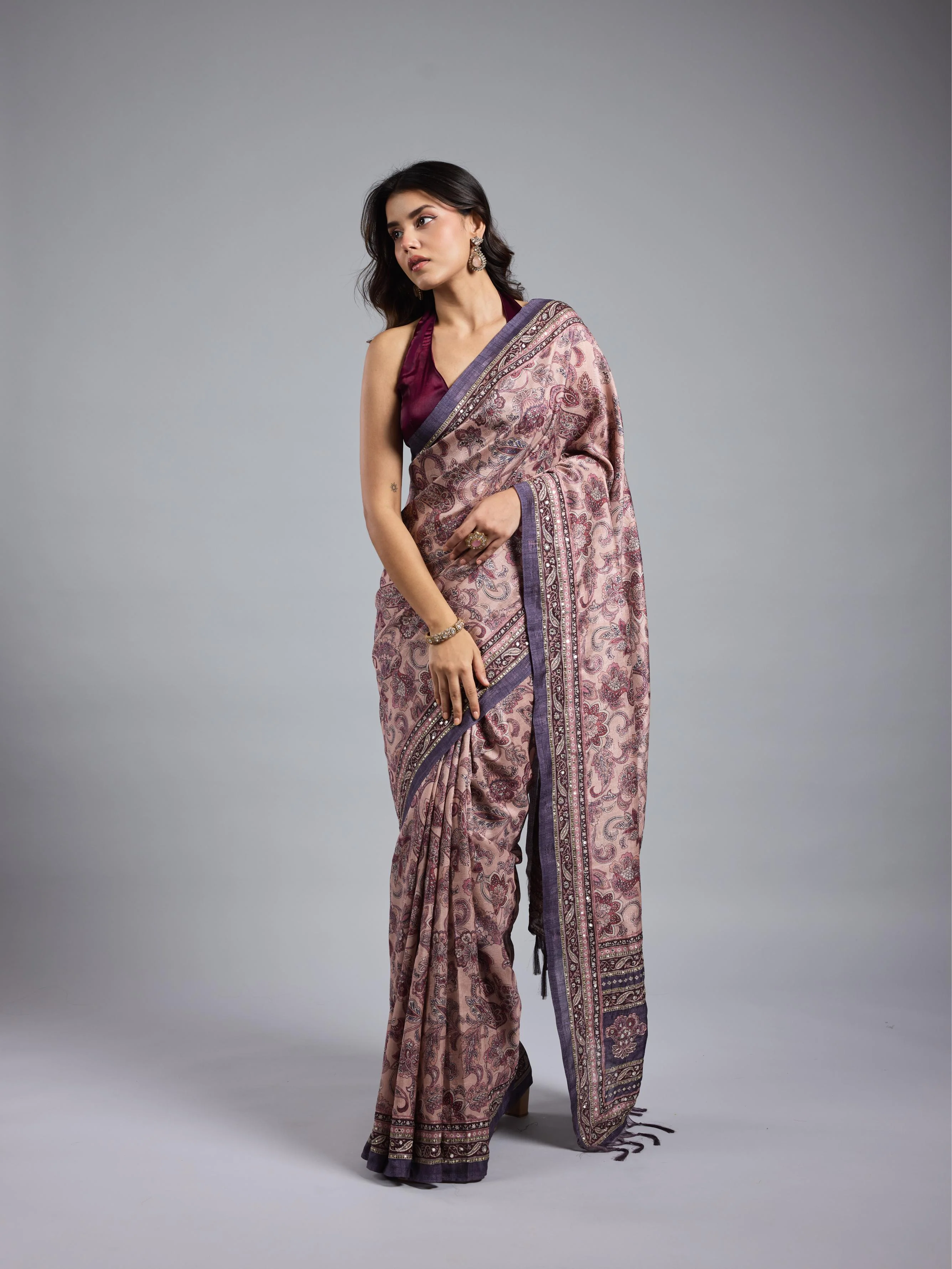 Light Purple Bhagalpuri Tussar Silk Saree - Image 4