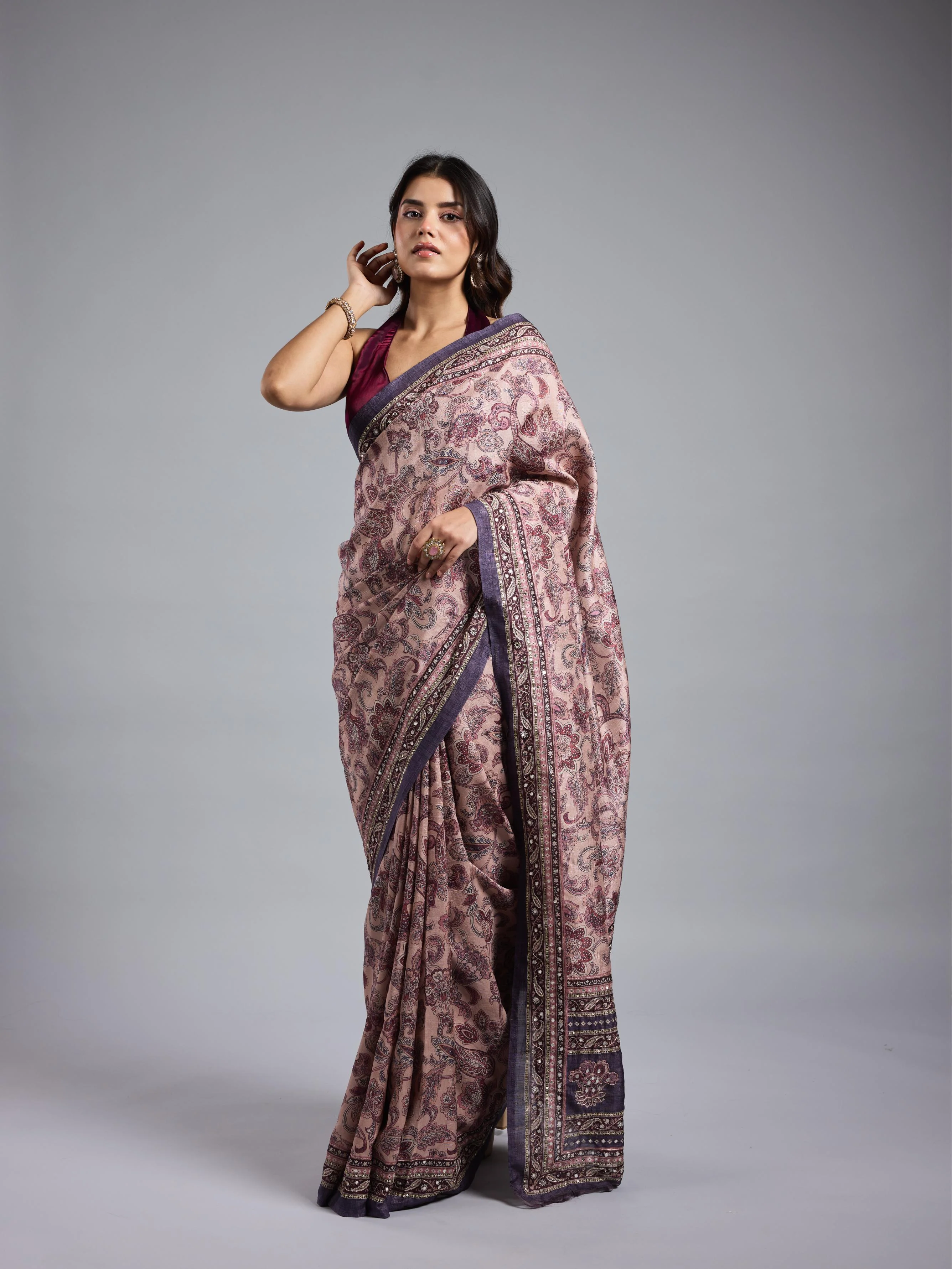 Light Purple Bhagalpuri Tussar Silk Saree - Image 5