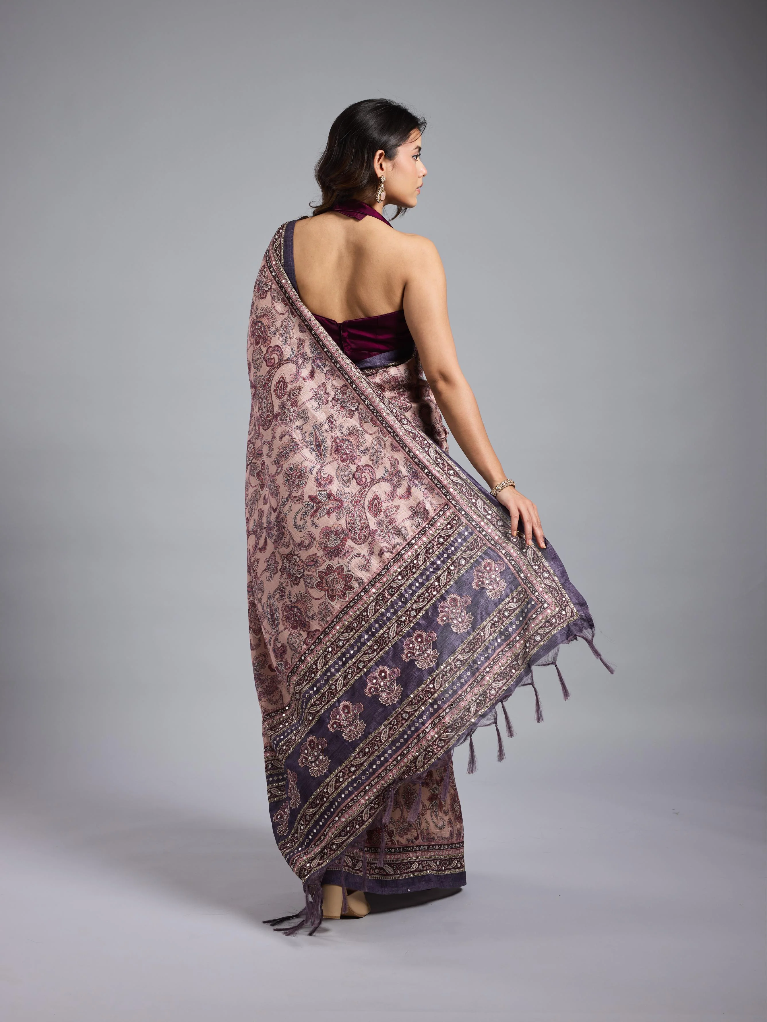 Light Purple Bhagalpuri Tussar Silk Saree - Image 7