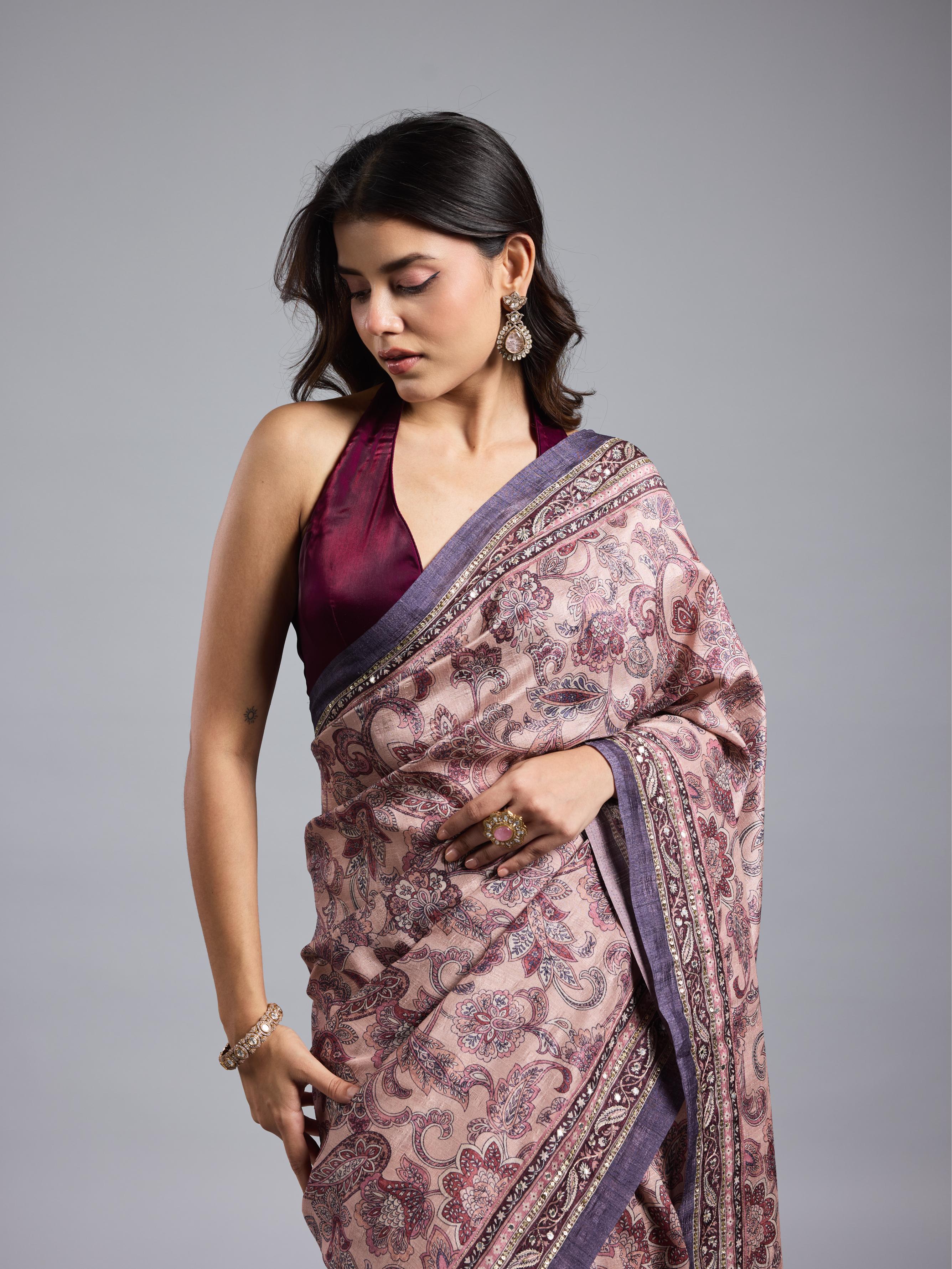 Light Purple Bhagalpuri Tussar Silk Saree - Image 8