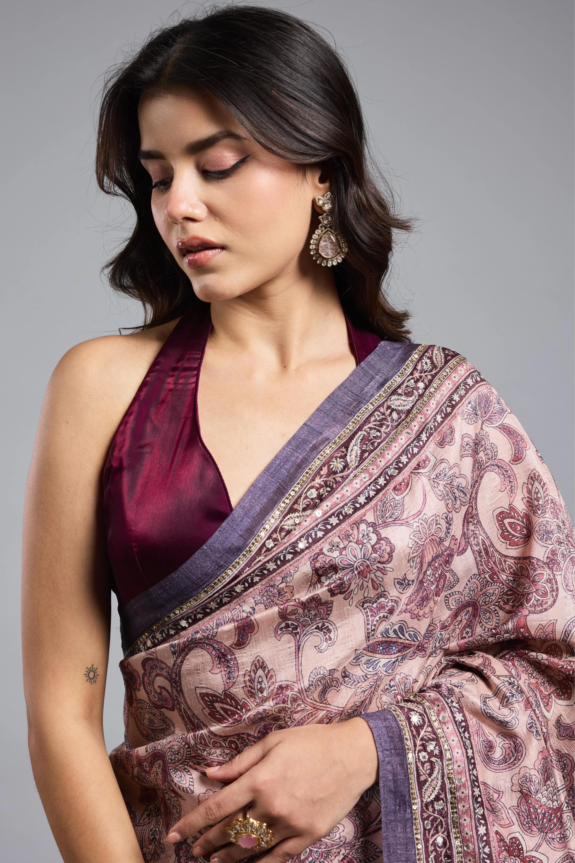 Light Purple Bhagalpuri Tussar Silk Saree - Image 9