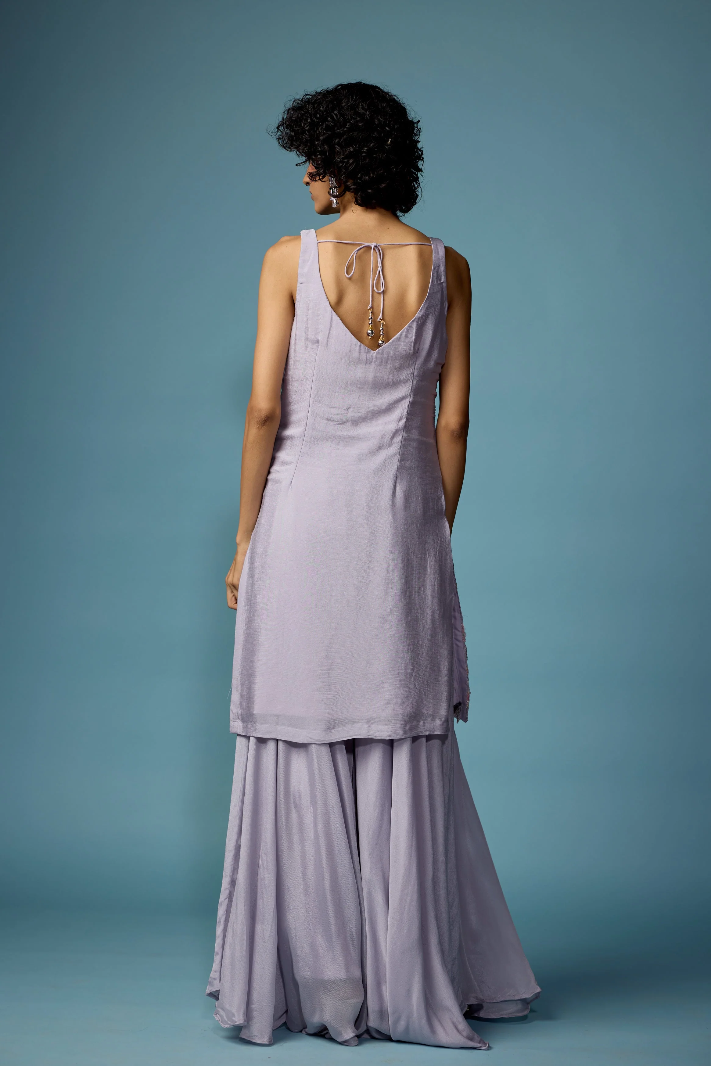 Light Purple Embellished Chinon Silk Palazzo Set - Image 6