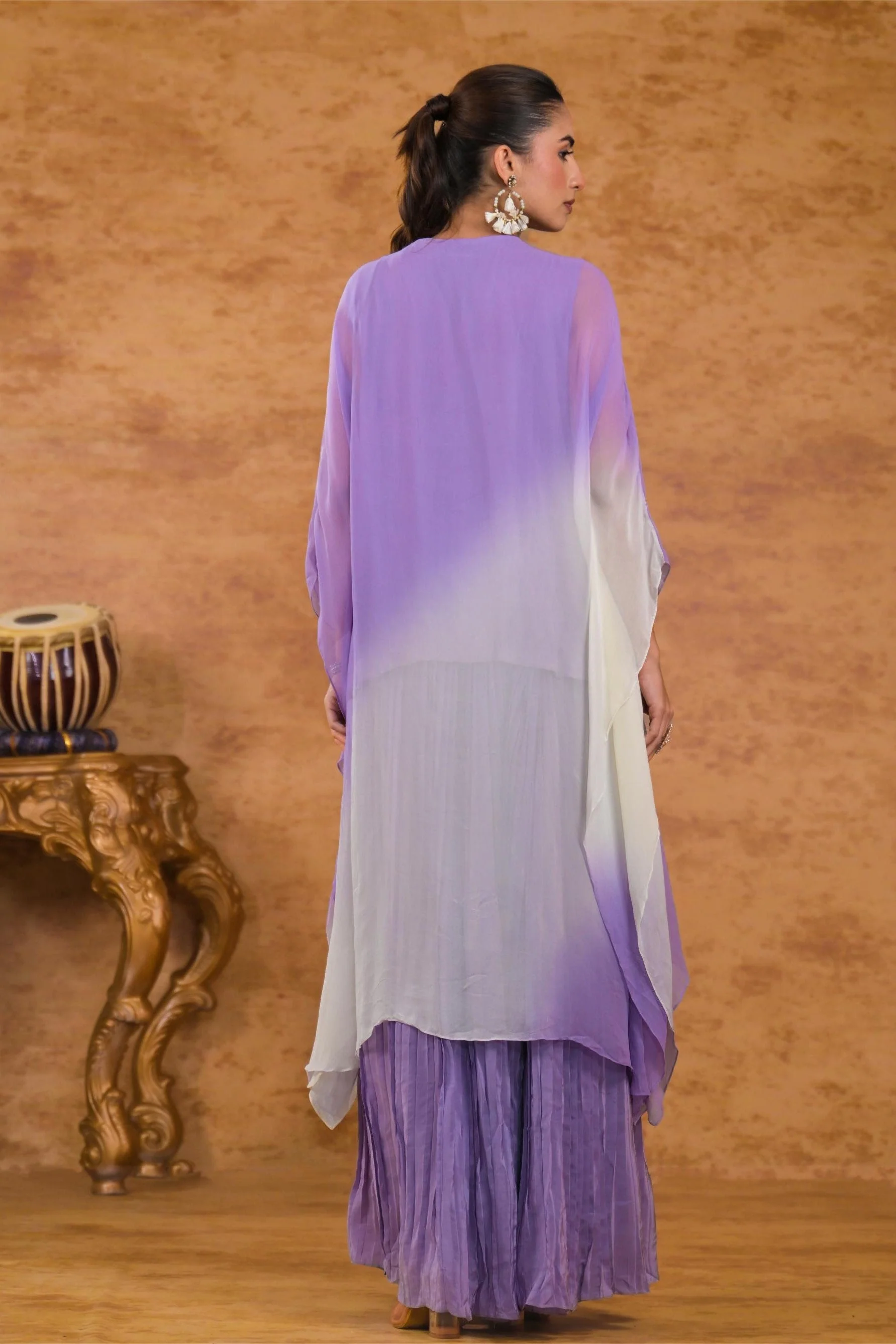 Lilac Ombre-Dyed Georgette Silk Tunic & Palazzo Set - Image 5