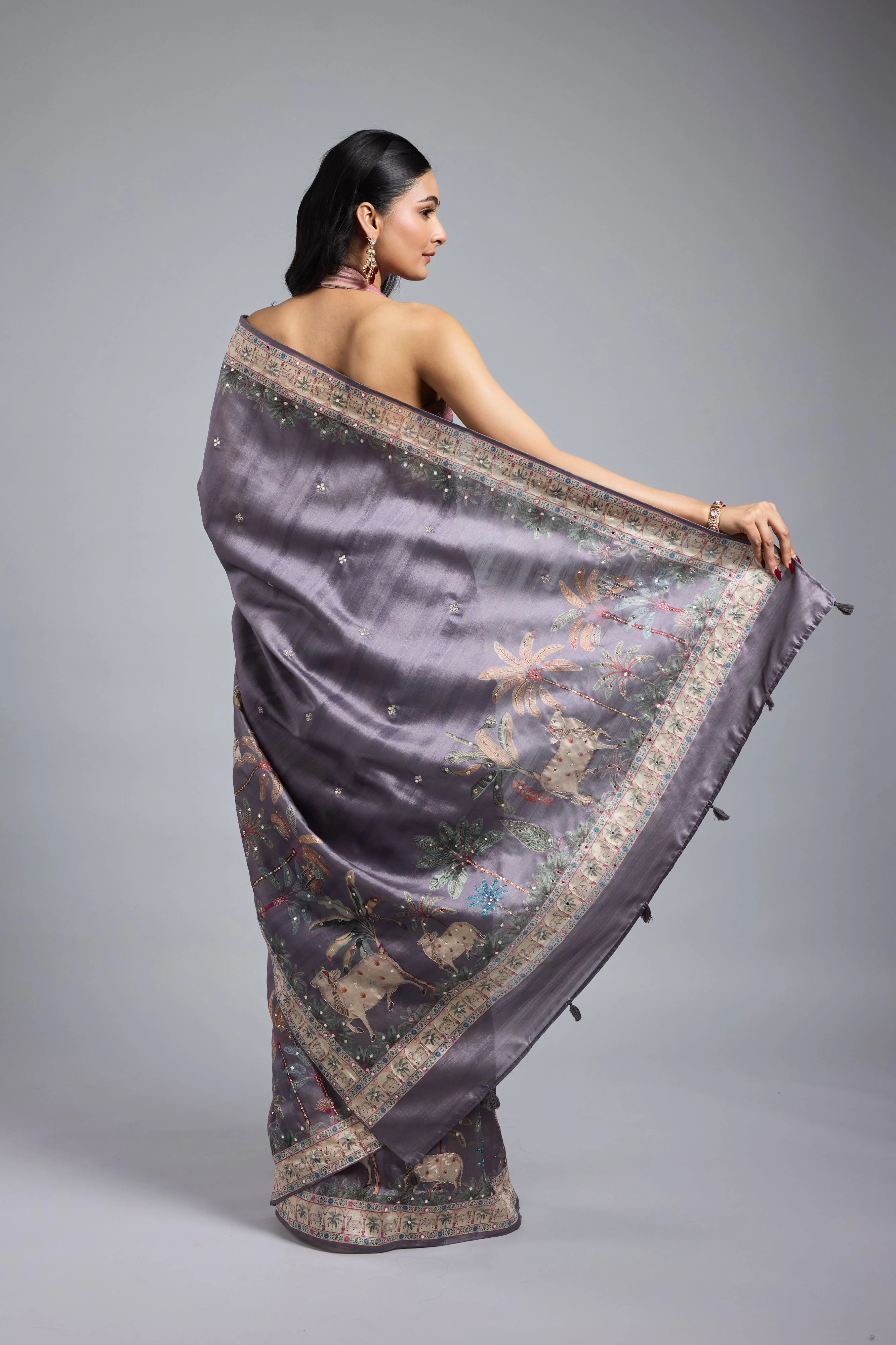 Light Purple Printed Bhagalpuri Tussar Silk Saree - Image 7