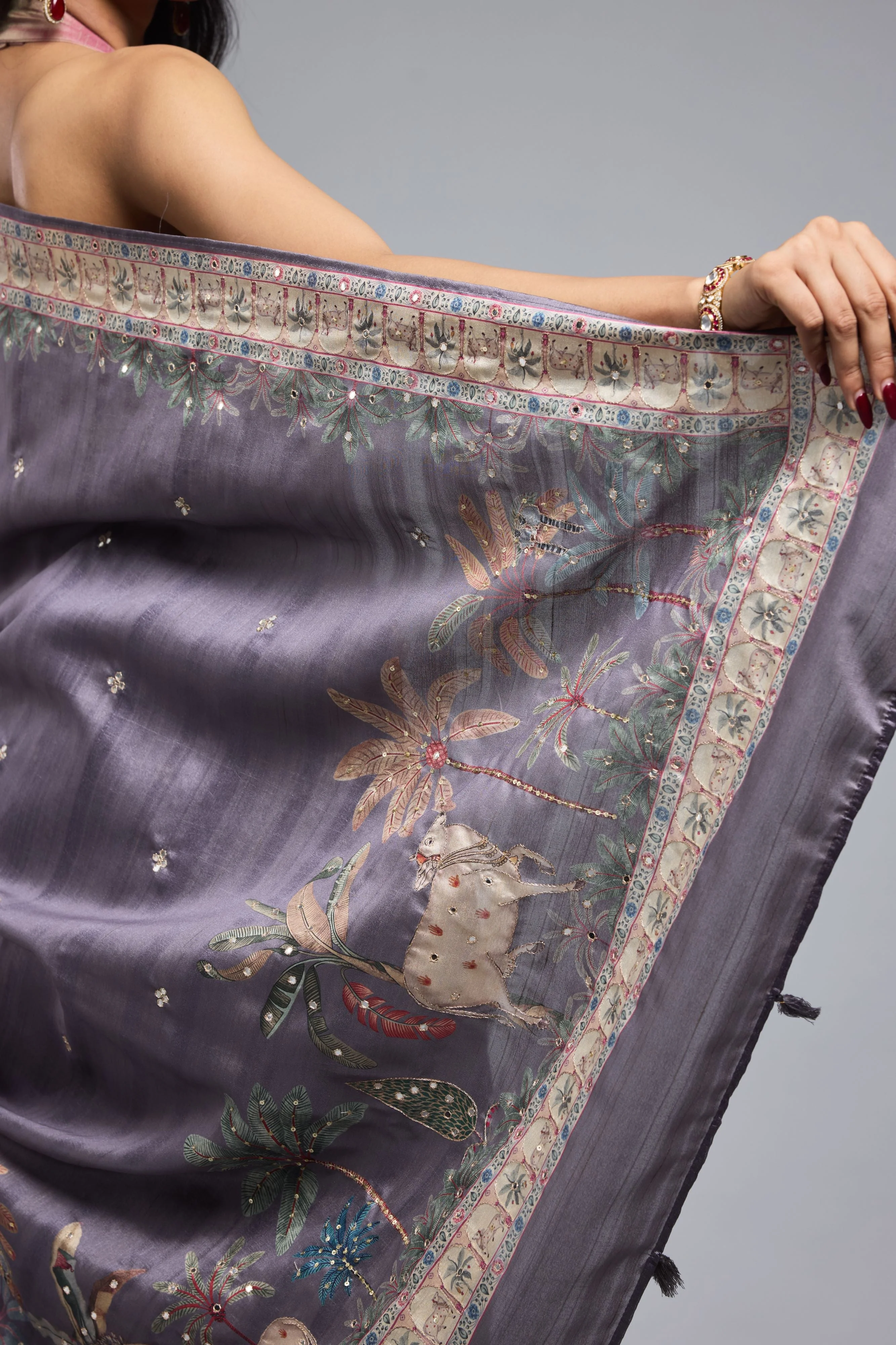 Light Purple Printed Bhagalpuri Tussar Silk Saree - Image 8