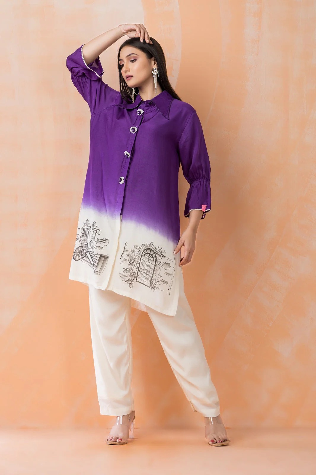 Bright Purple Printed Muslin silk  Co-Ord Set - Image 3