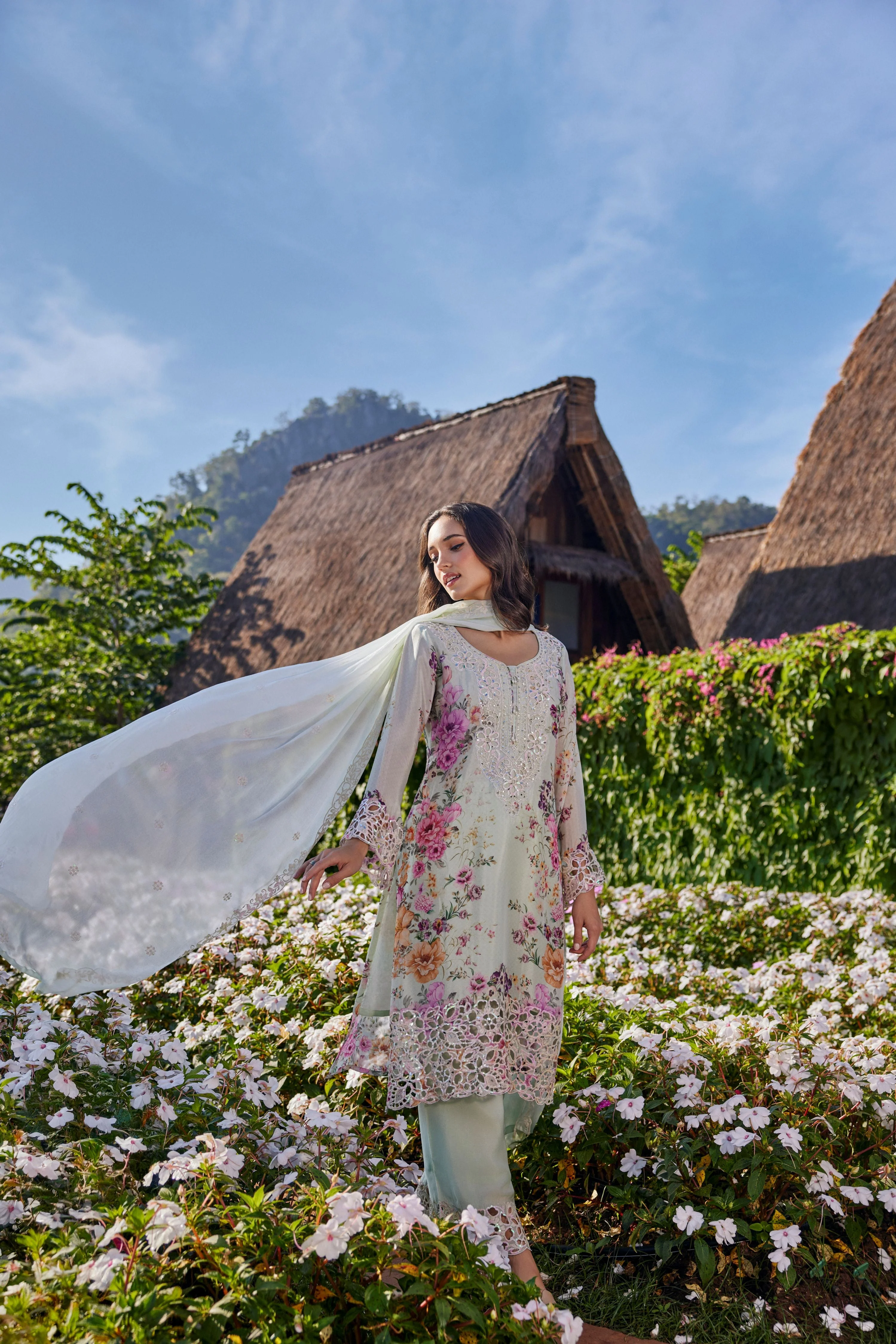 Light Sage Embellished Crepe Silk Palazzo Set - Image 3