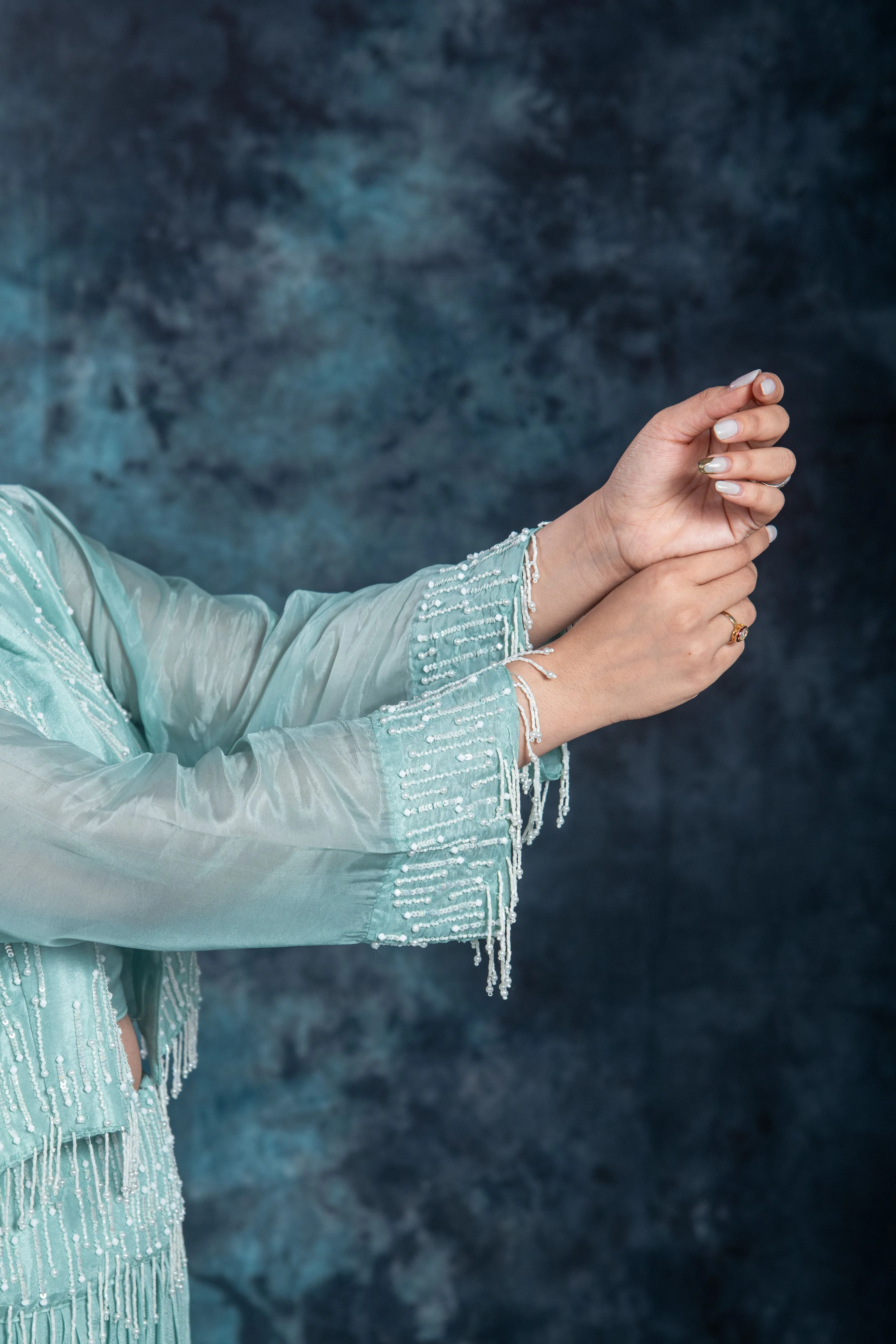 Dark Turquoise Embellished Chinon Silk Skirt Set - Image 7