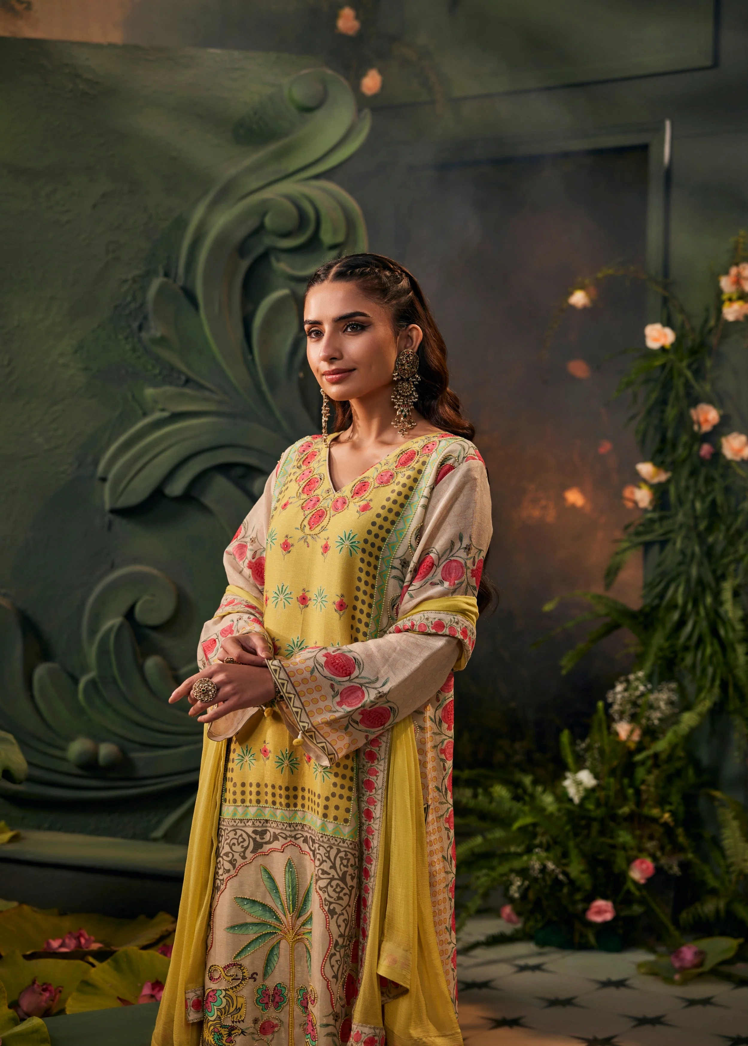 Light Yellow Embellished Premium Silk Palazzo Set - Image 2