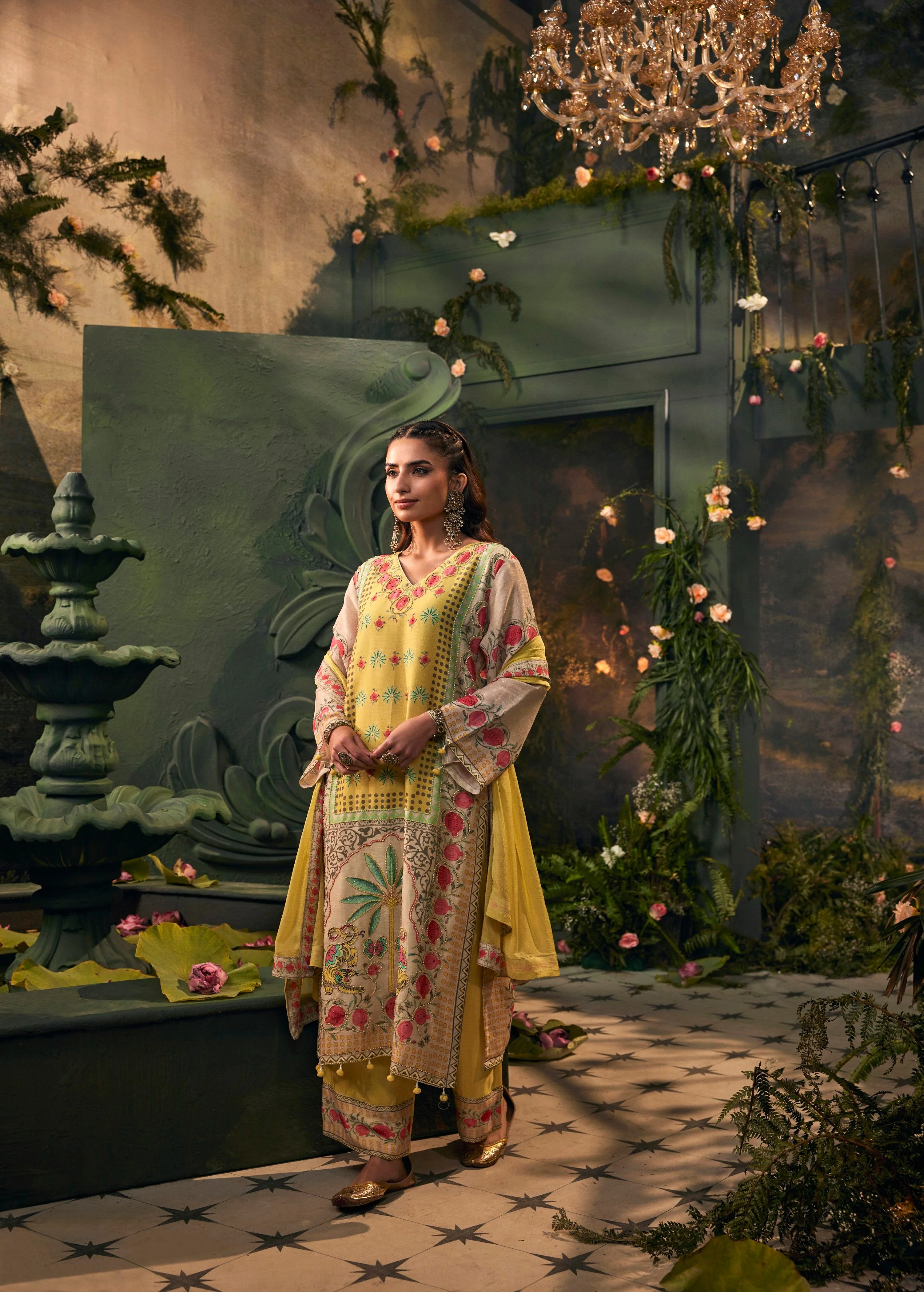 Light Yellow Embellished Premium Silk Palazzo Set - Image 3