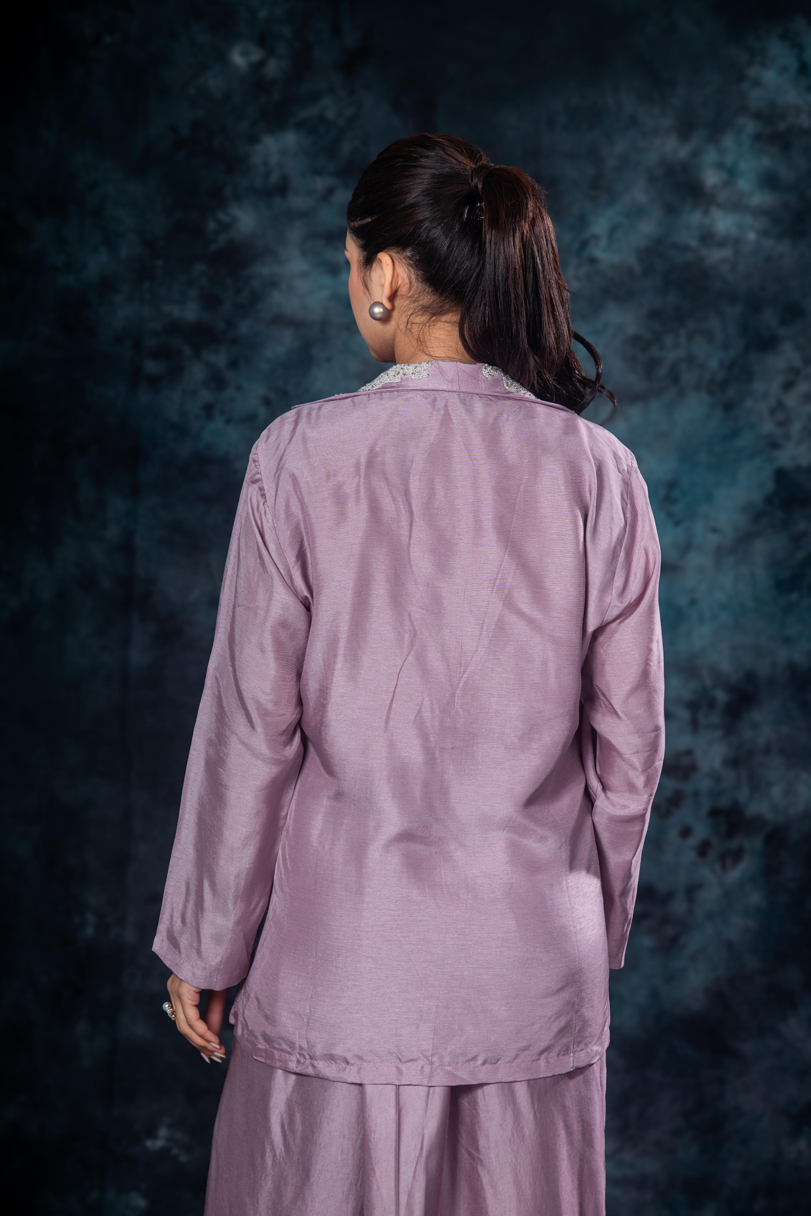Lilac Mauve Embellished Raw Silk Skirt Set - Image 10