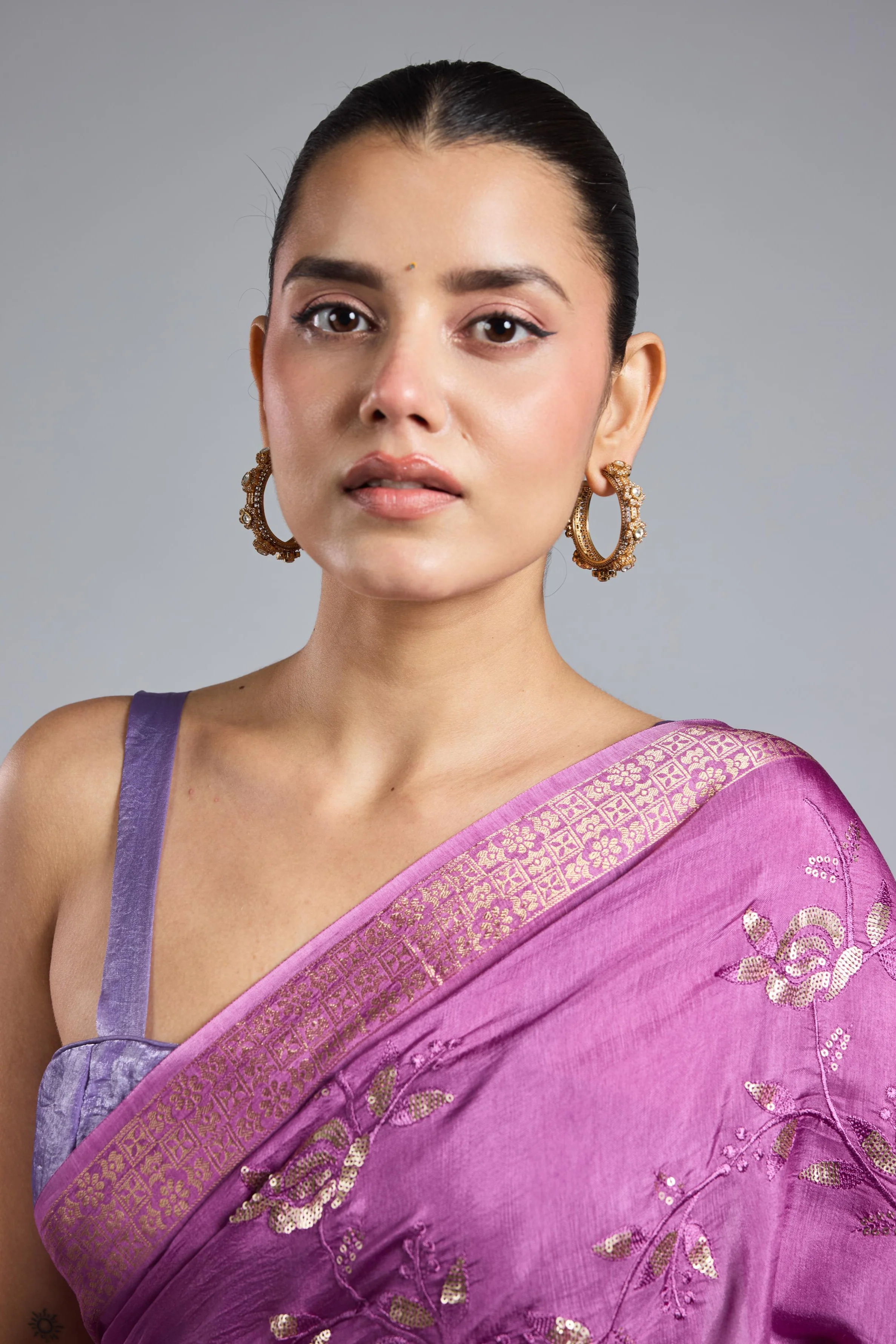 Lilac Embellished Russian Silk Saree - Image 8