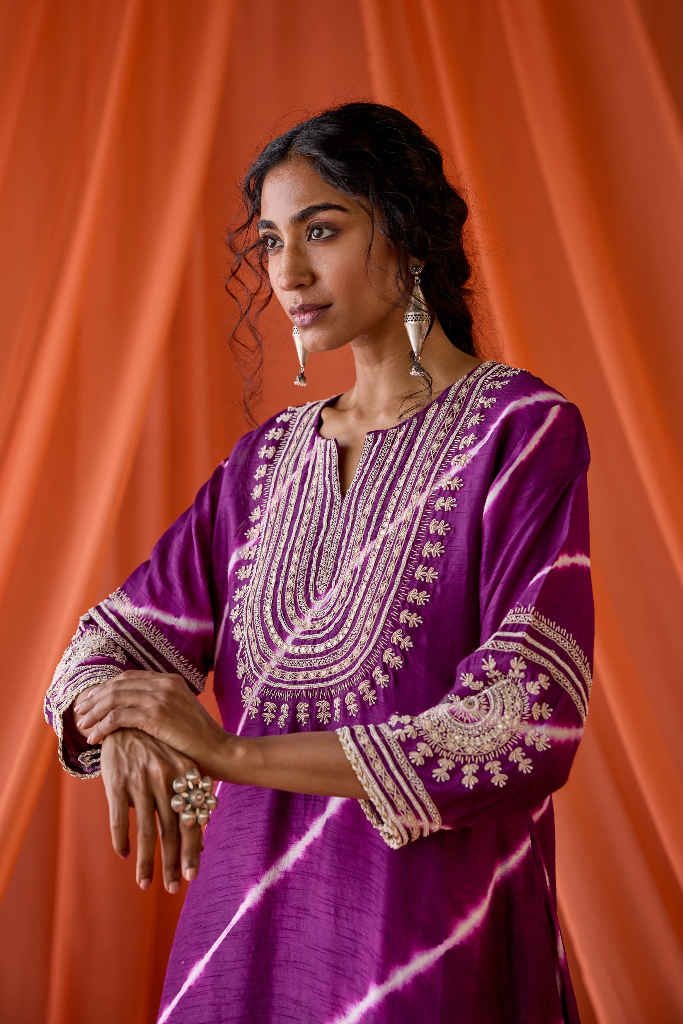 Deep Purple Embellished Raw Silk Palazzo Set - Image 3