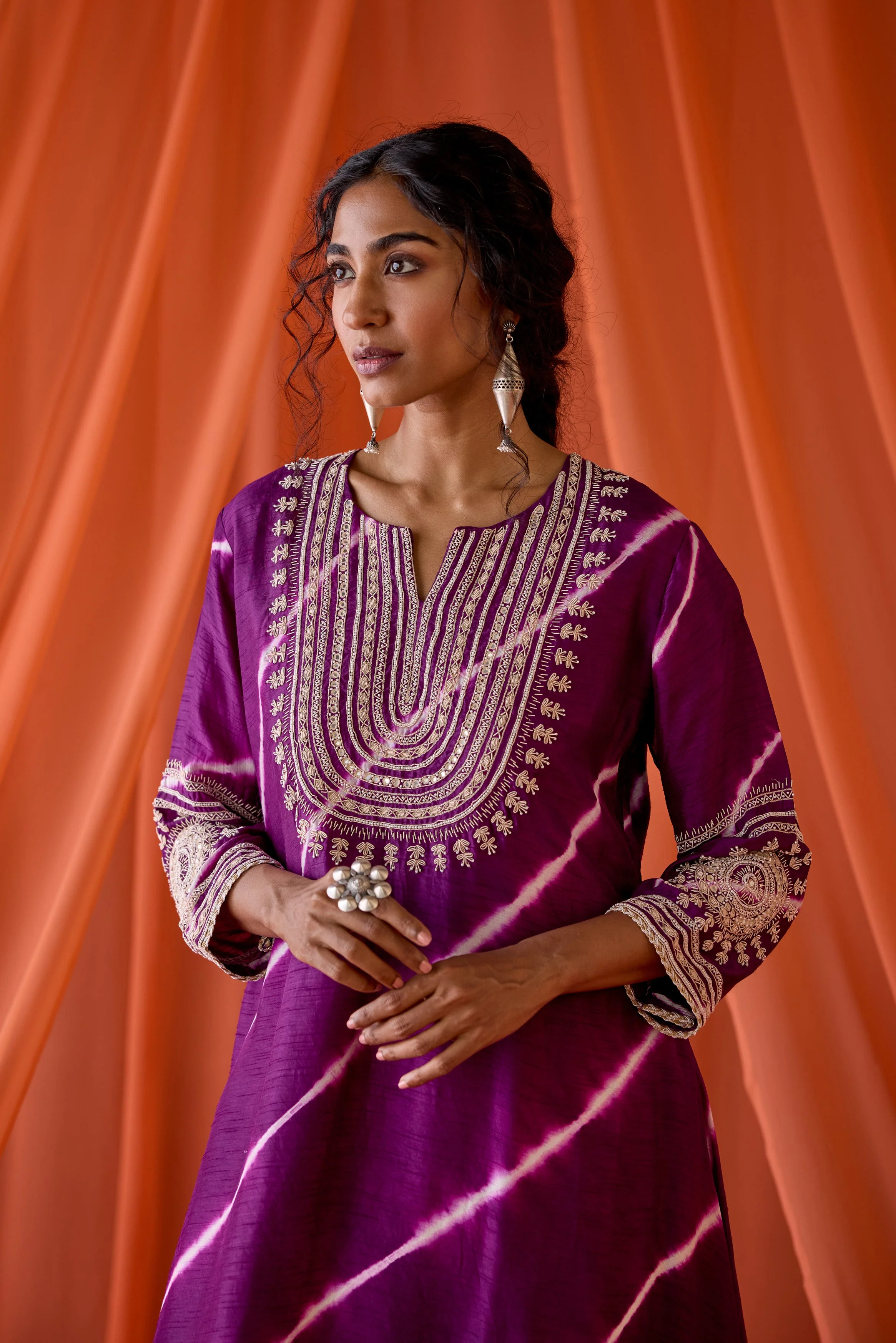 Deep Purple Embellished Raw Silk Palazzo Set - Image 4